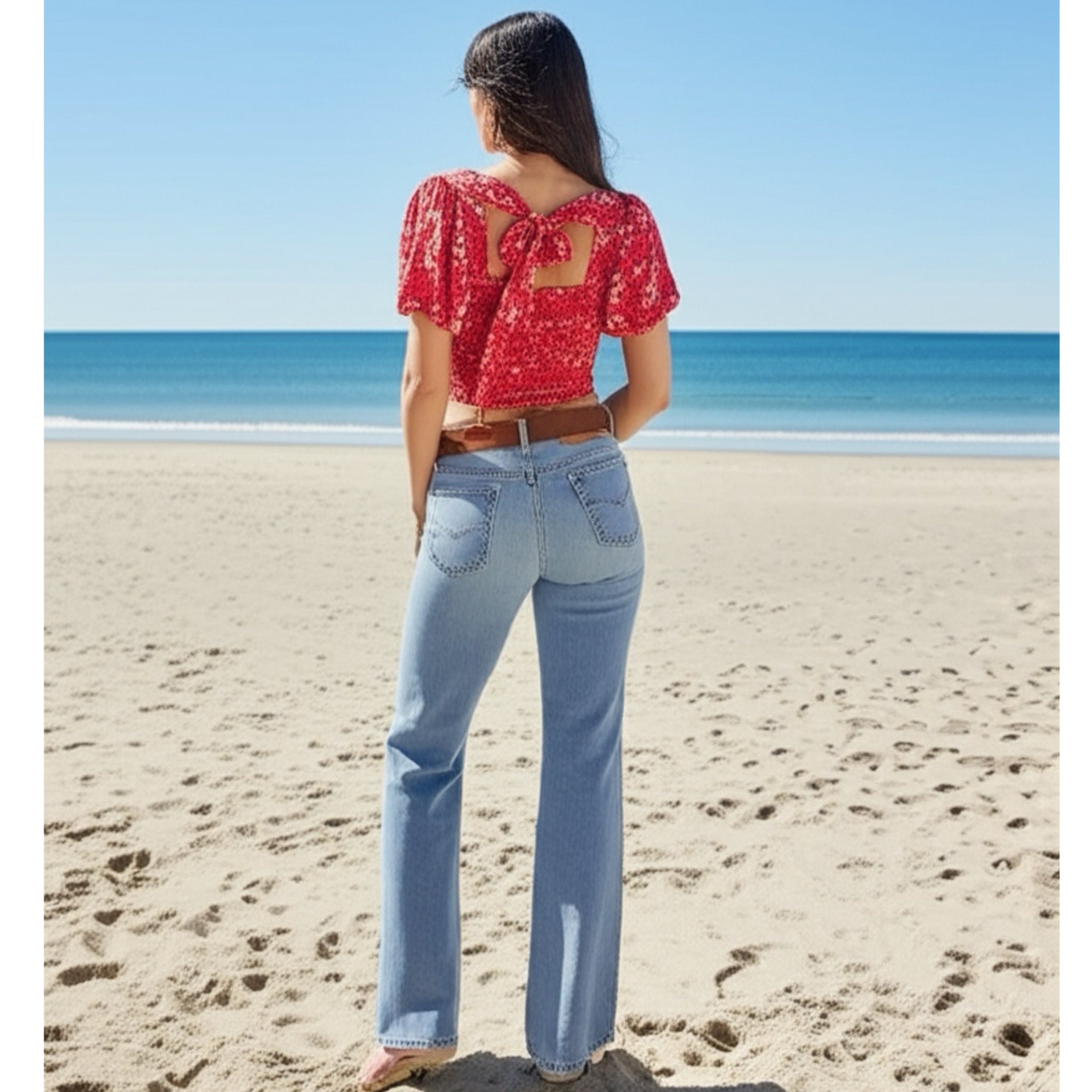B.O.G. Collective Band Of The Free Boho Red Floral Blouse Smocked Cropped