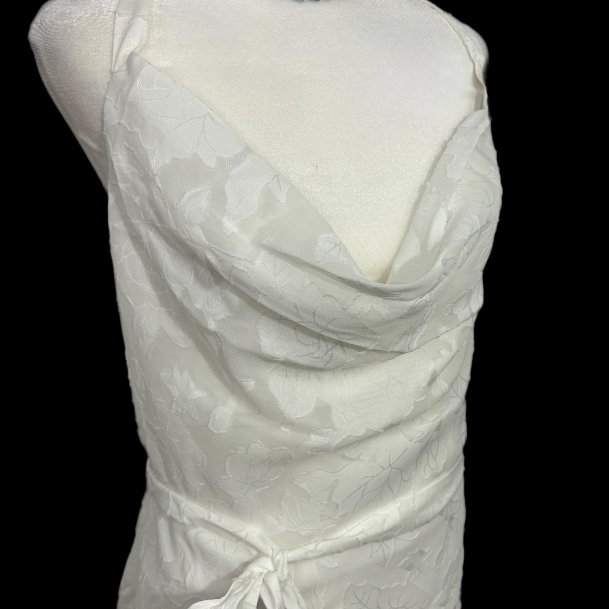 New Lulus Graceful White Floral Jacquard Halter Elegant Midi Dress