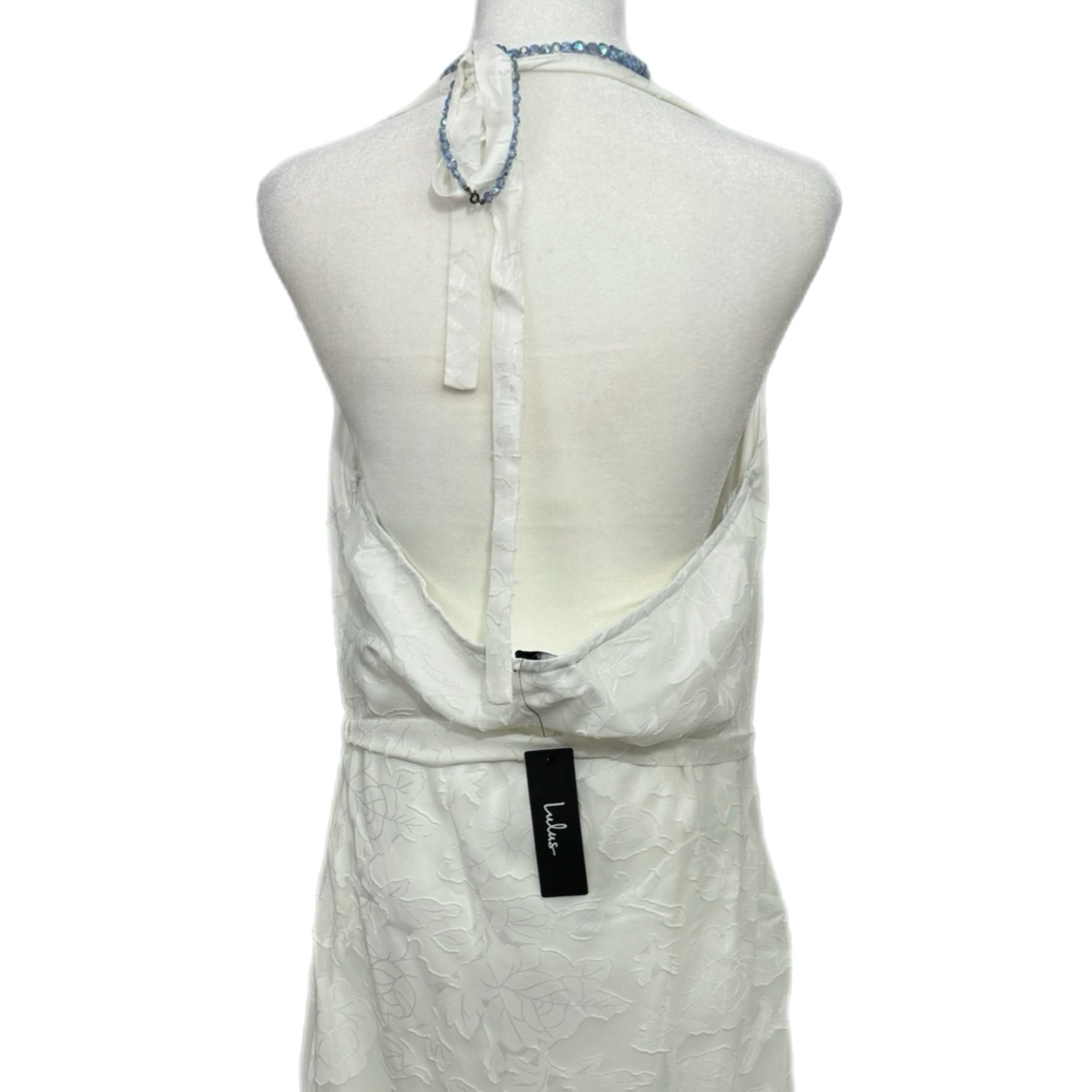 New Lulus Graceful White Floral Jacquard Halter Elegant Midi Dress