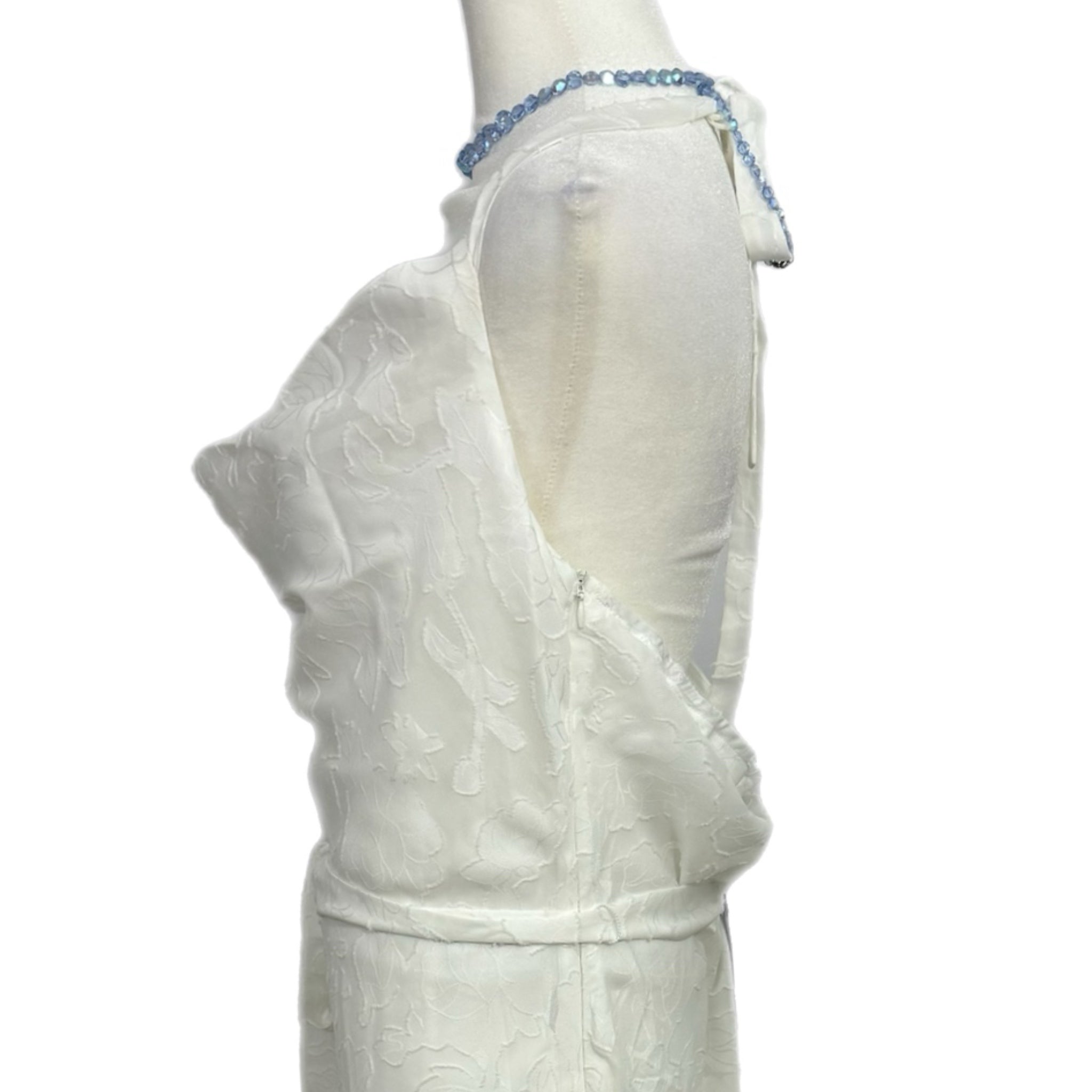 New Lulus Graceful White Floral Jacquard Halter Elegant Midi Dress