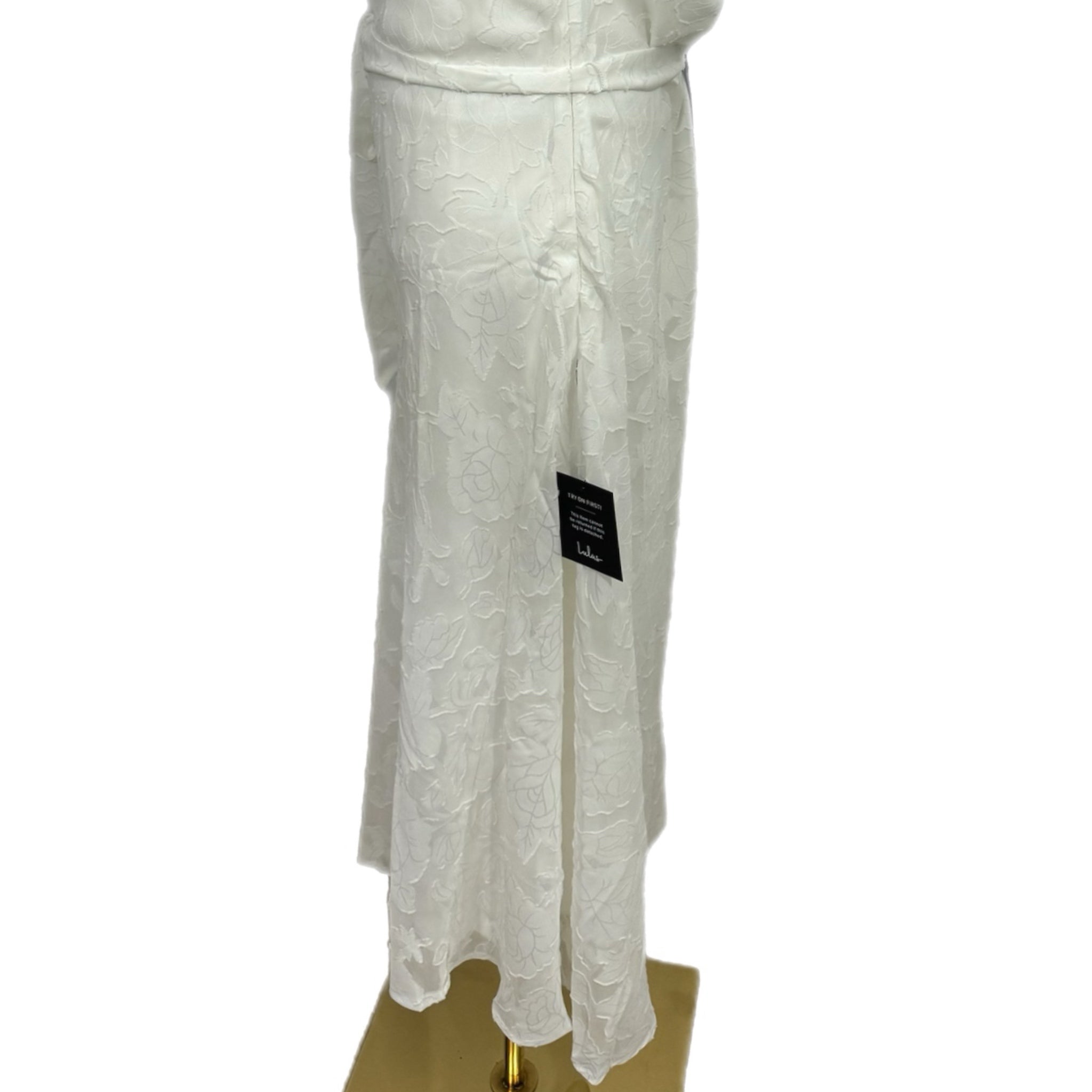New Lulus Graceful White Floral Jacquard Halter Elegant Midi Dress