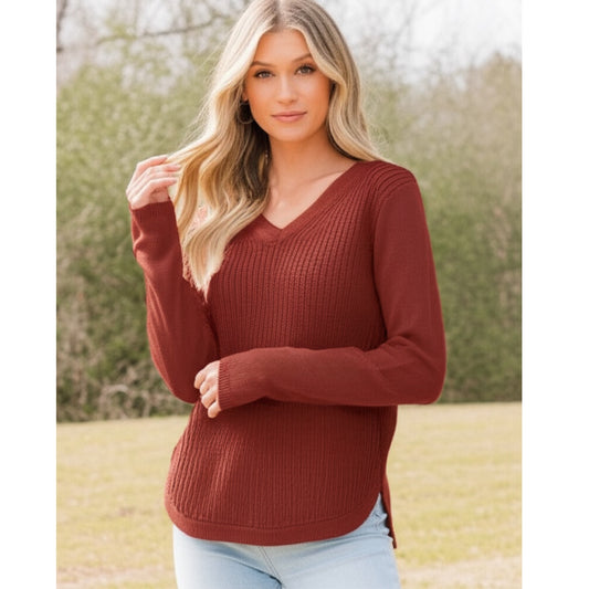 STITCH FIX RD STYLE Women's Long Sleeve Josslyn V Neck Sweater Rust Red