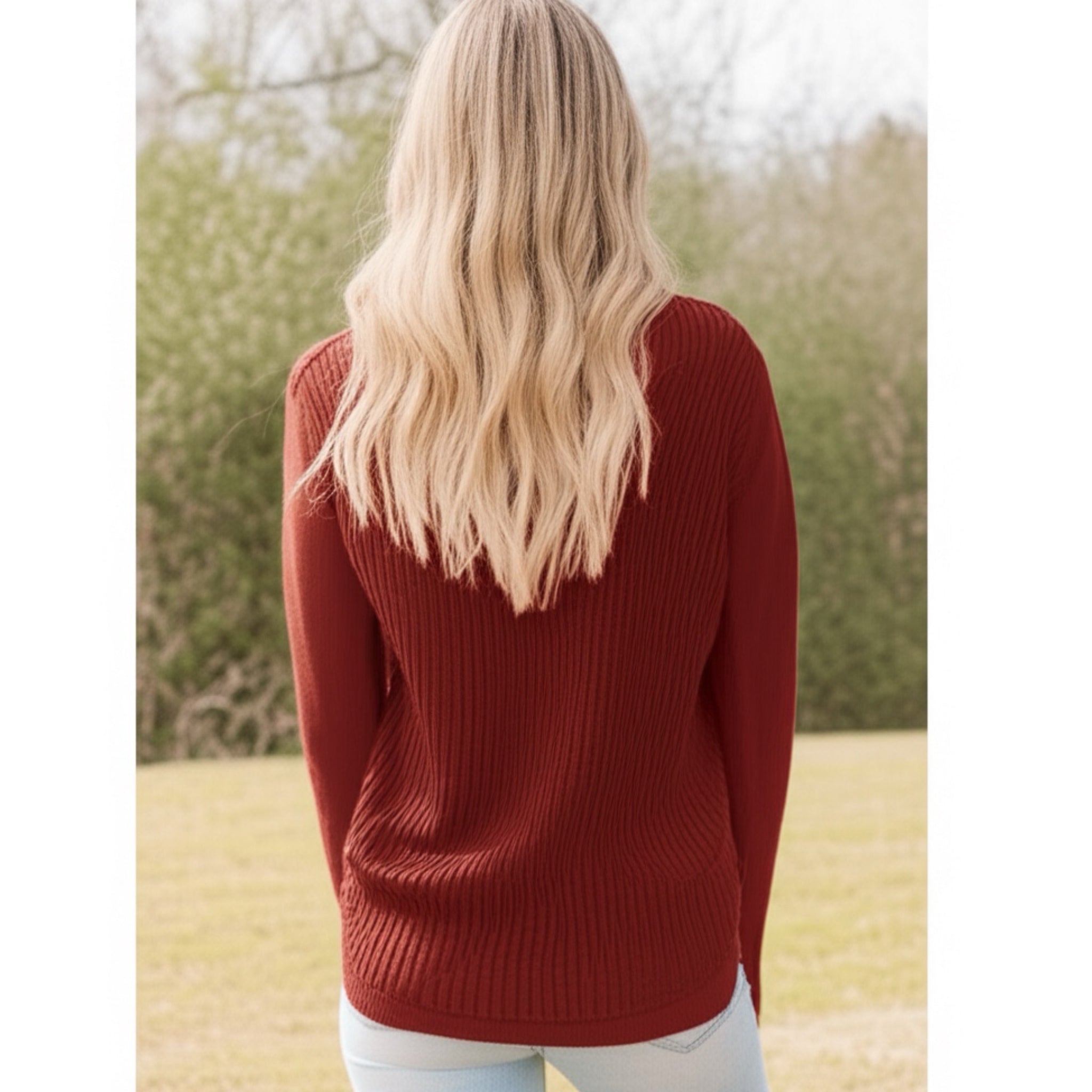 STITCH FIX RD STYLE Women's Long Sleeve Josslyn V Neck Sweater Rust Red