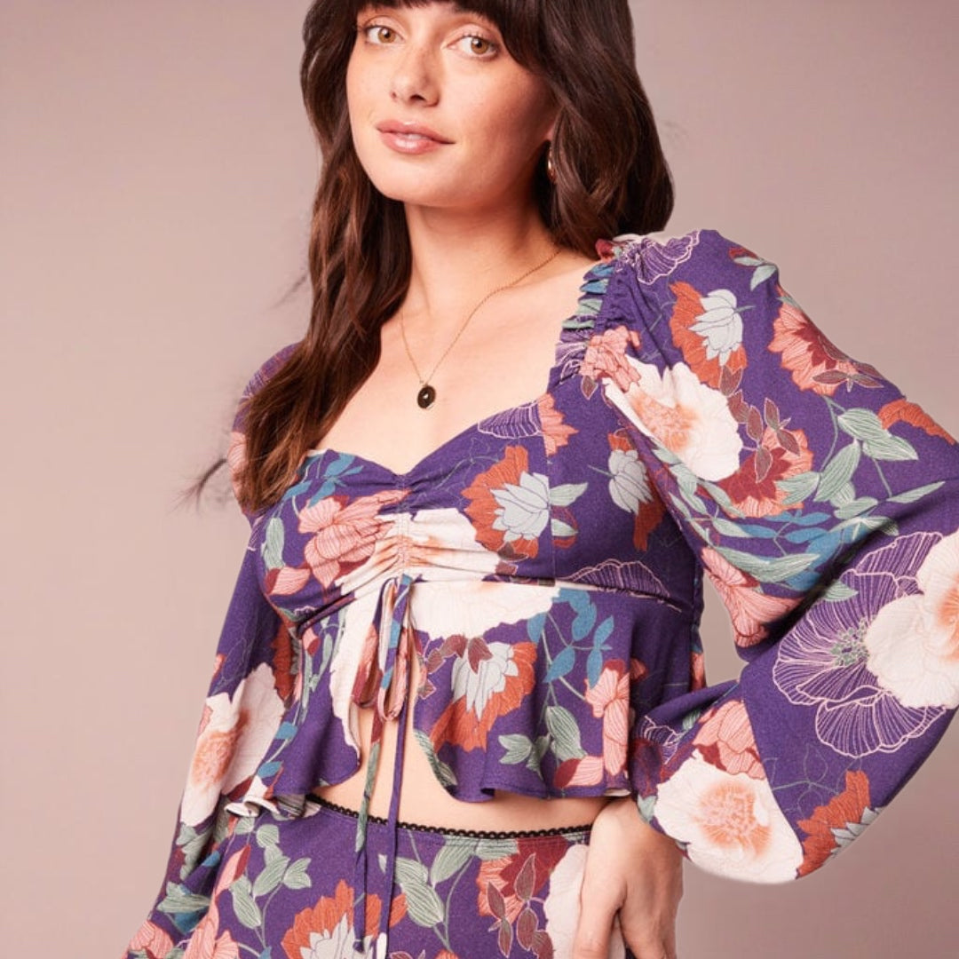 B.O.G. Collective Band of the Free Floriane Floral Long Sleeve Crop Blouse