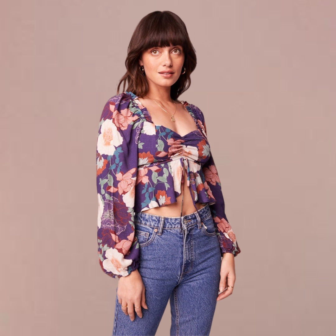 B.O.G. Collective Band of the Free Floriane Floral Long Sleeve Crop Blouse