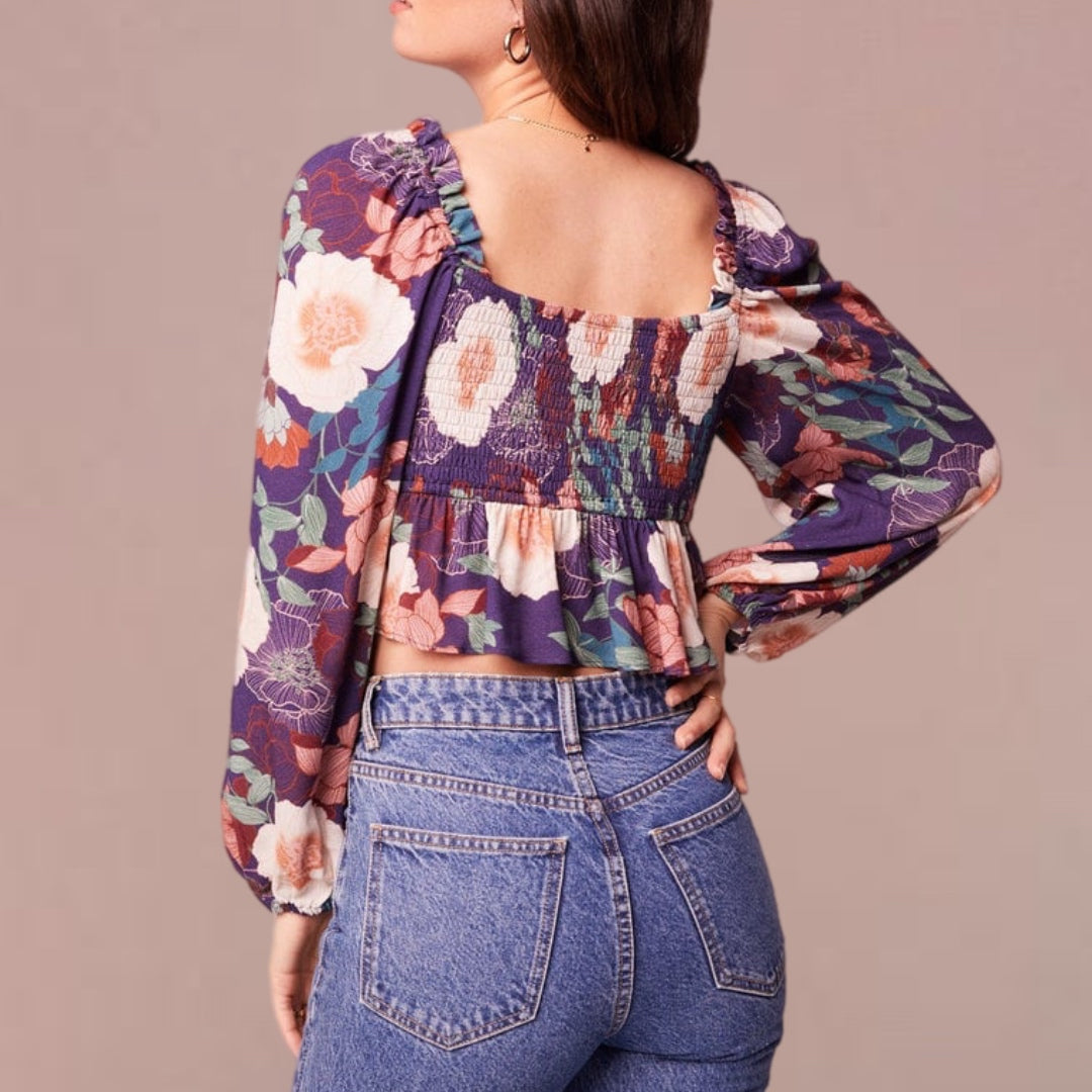 B.O.G. Collective Band of the Free Floriane Floral Long Sleeve Crop Blouse