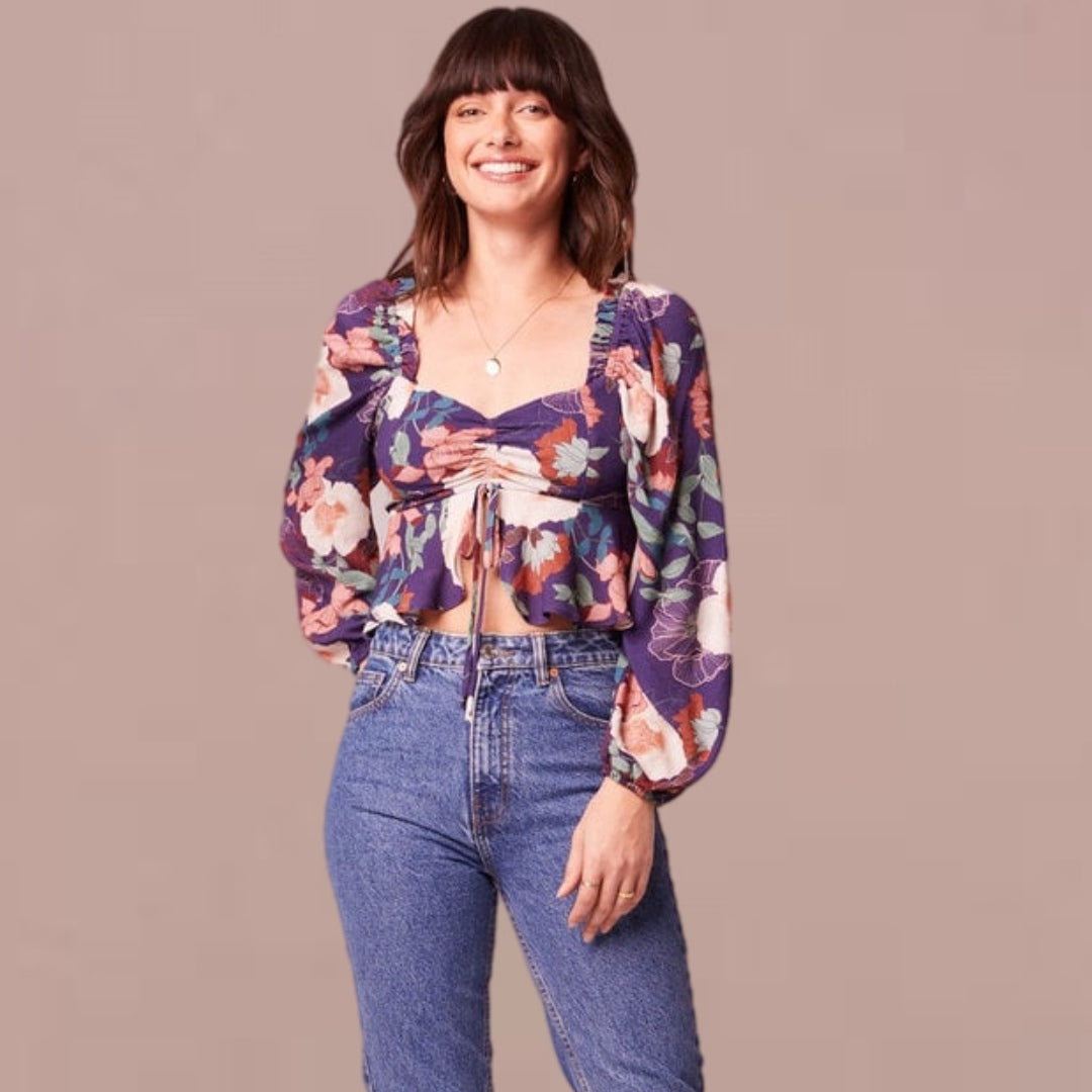 B.O.G. Collective Band of the Free Floriane Floral Long Sleeve Crop Blouse