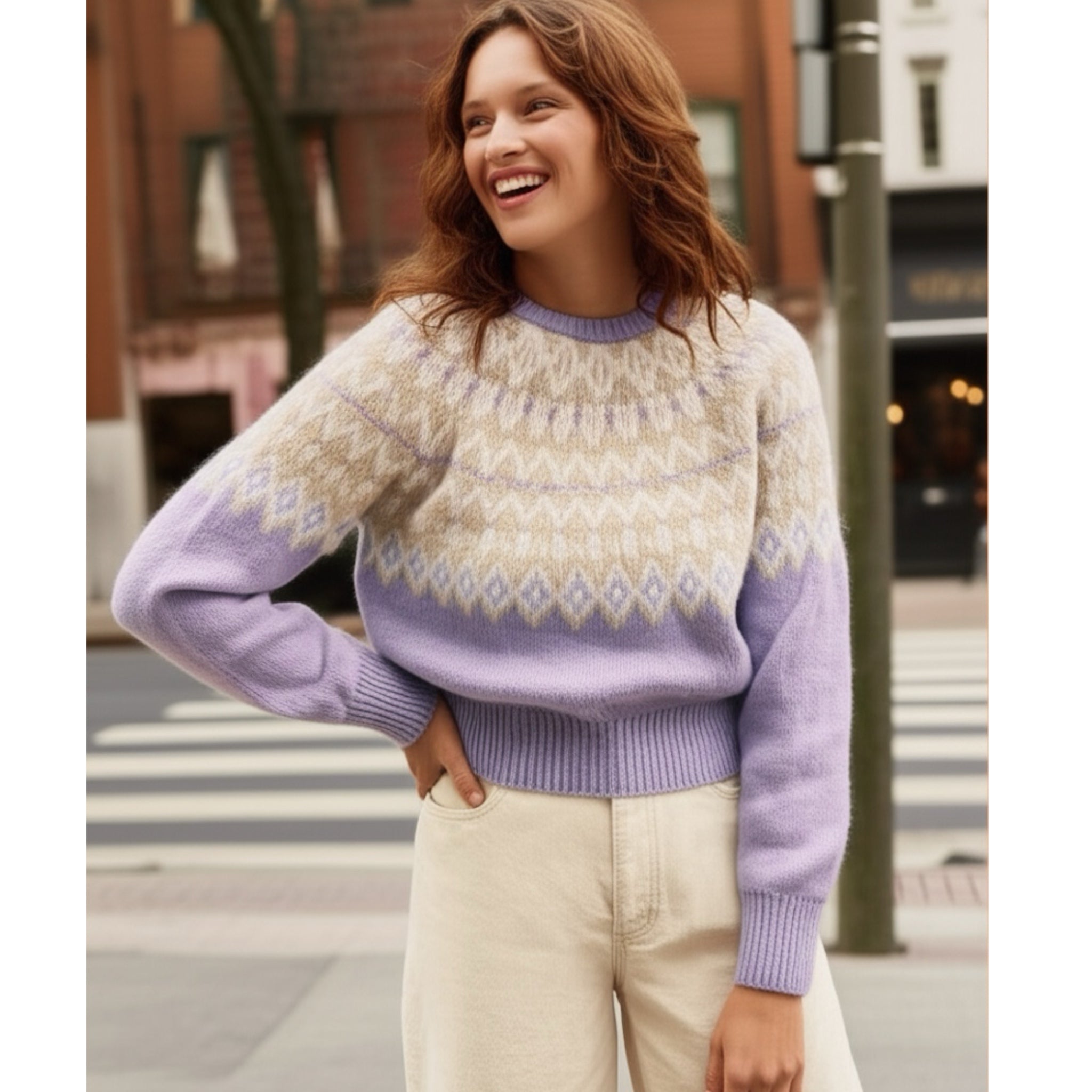 DESIGN HISTORY Fairisle Sweater Soft Plush in Lavender