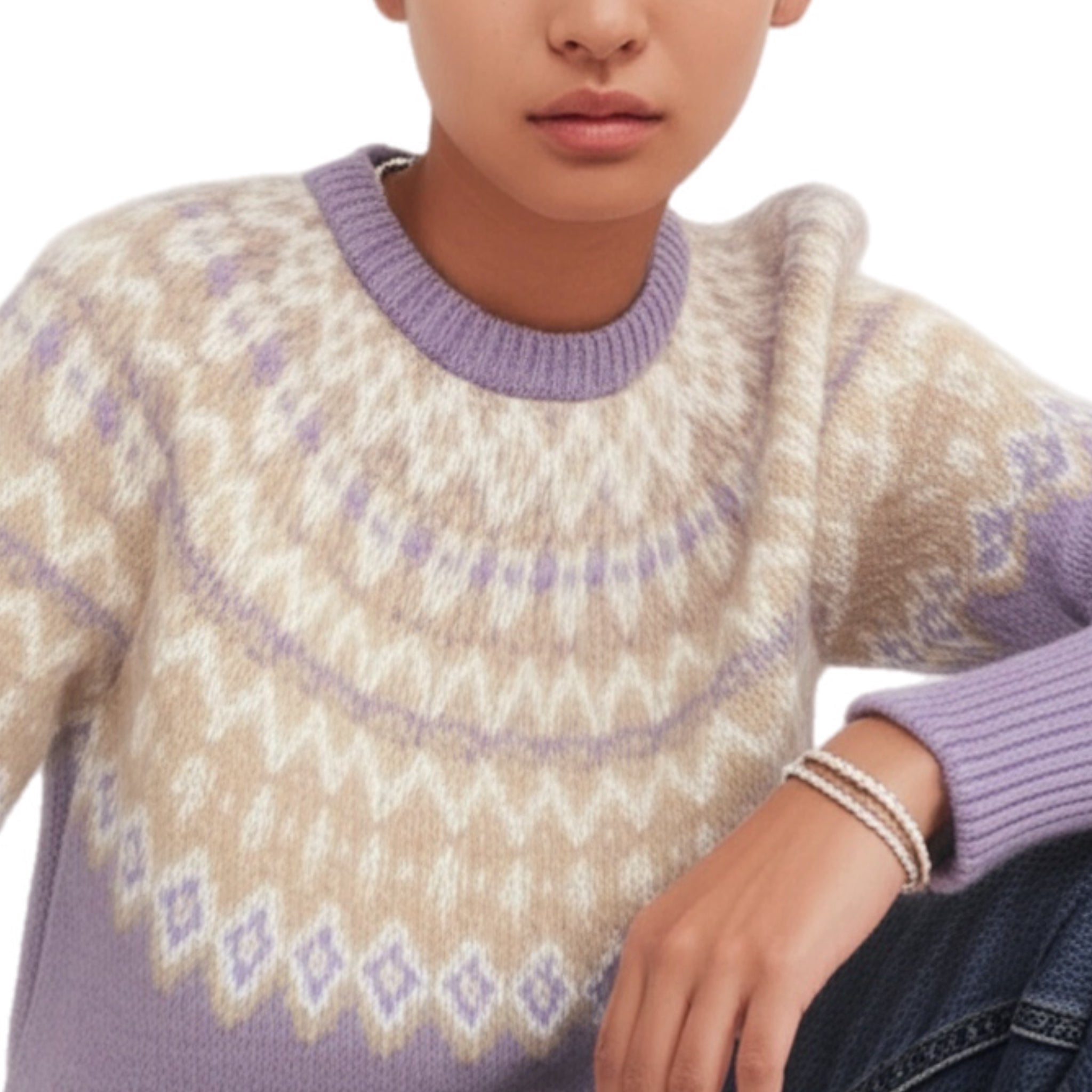 DESIGN HISTORY Fairisle Sweater Soft Plush in Lavender