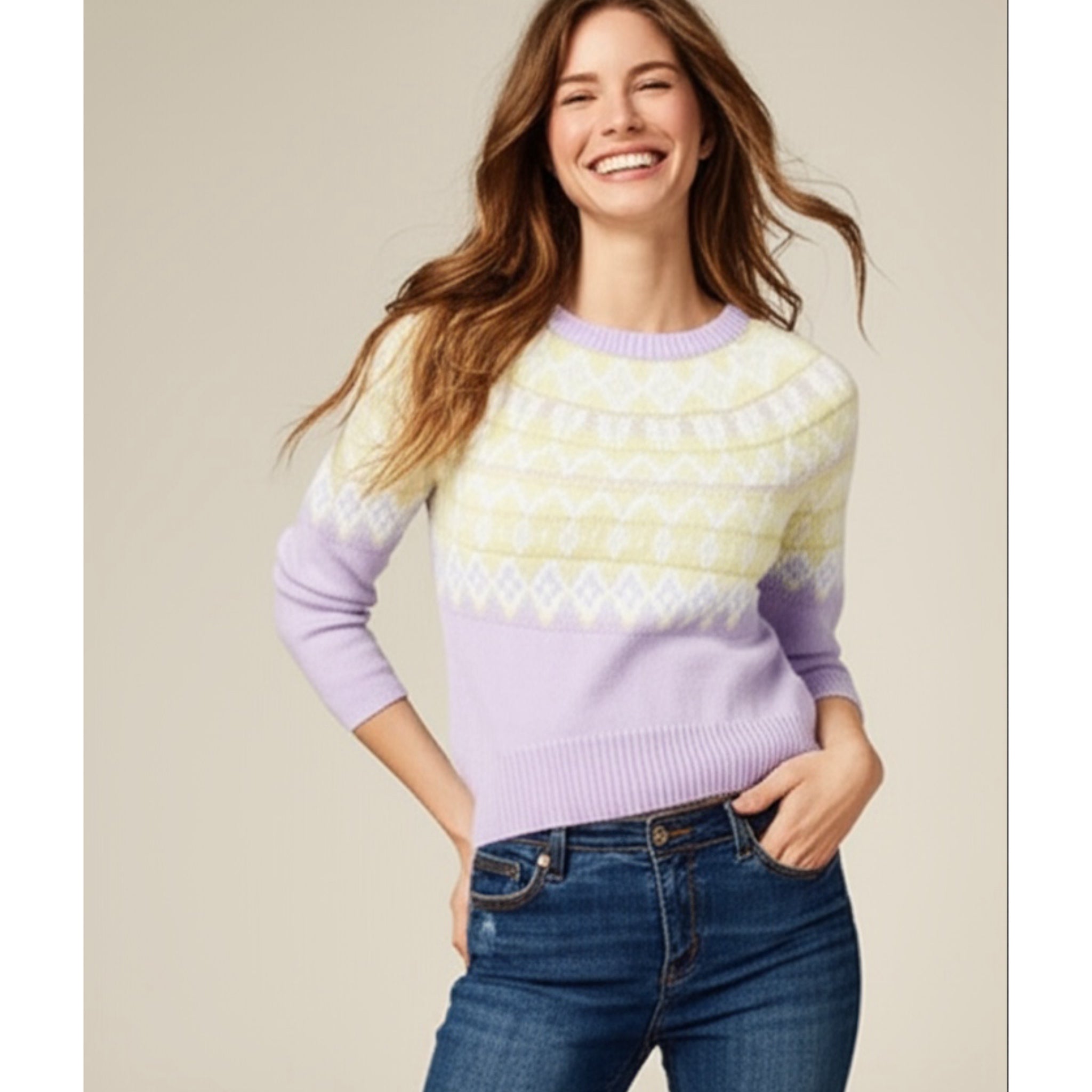 DESIGN HISTORY Fairisle Sweater Soft Plush in Lavender