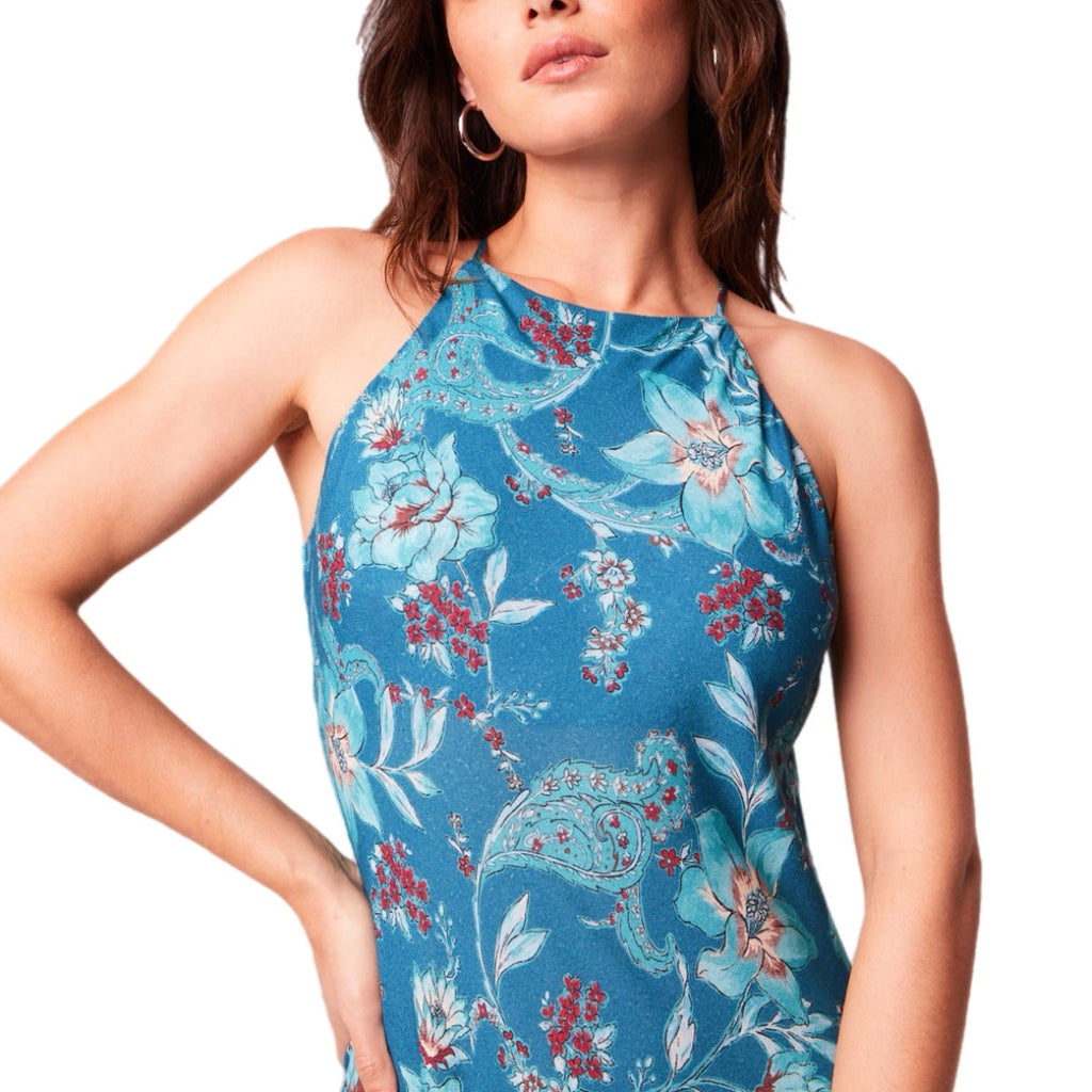 B.O.G. COLLECTIVE BAND OF THE FREE Teal Floral Sleeveless Midi Dress
