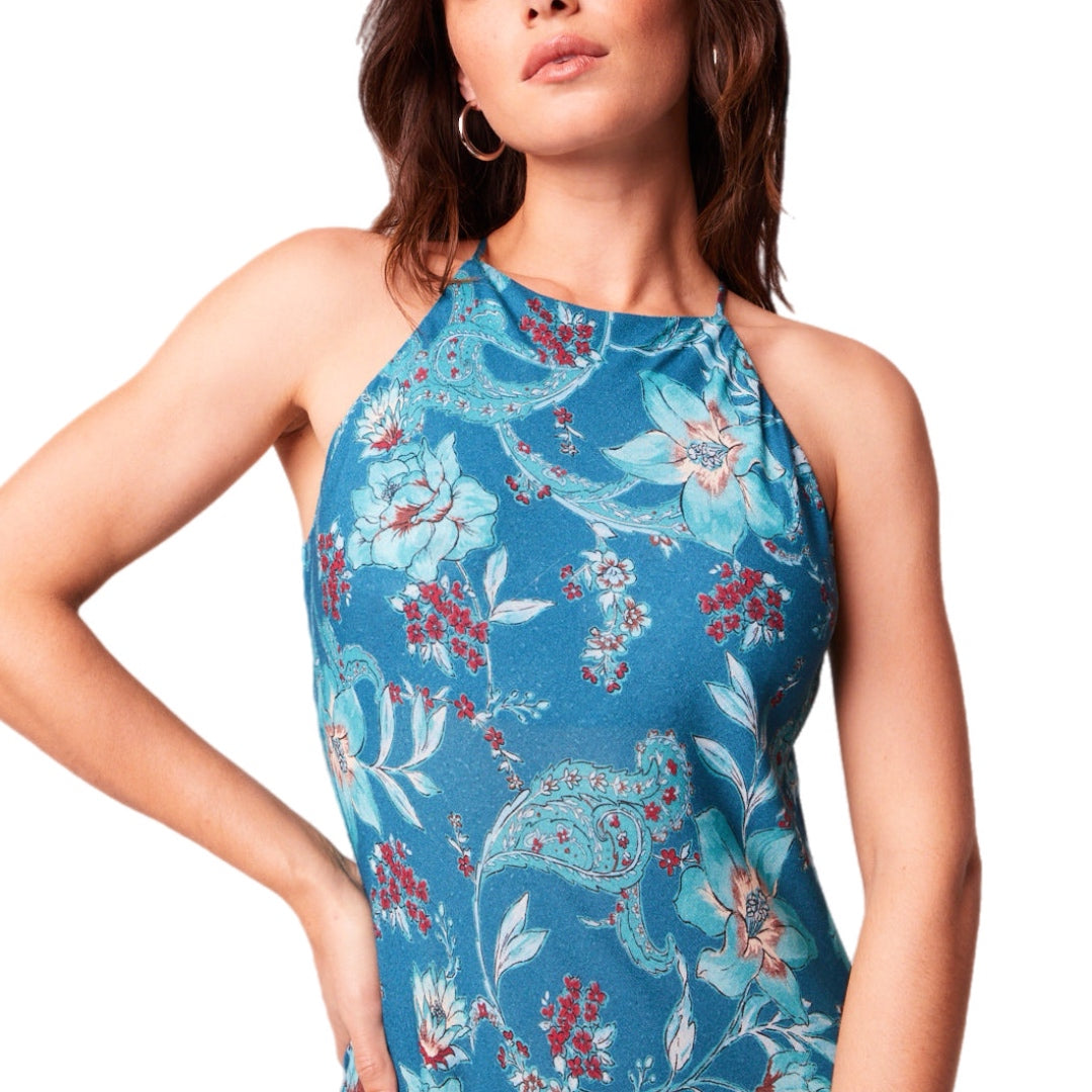 B.O.G. COLLECTIVE BAND OF THE FREE Teal Floral Sleeveless Midi Dress