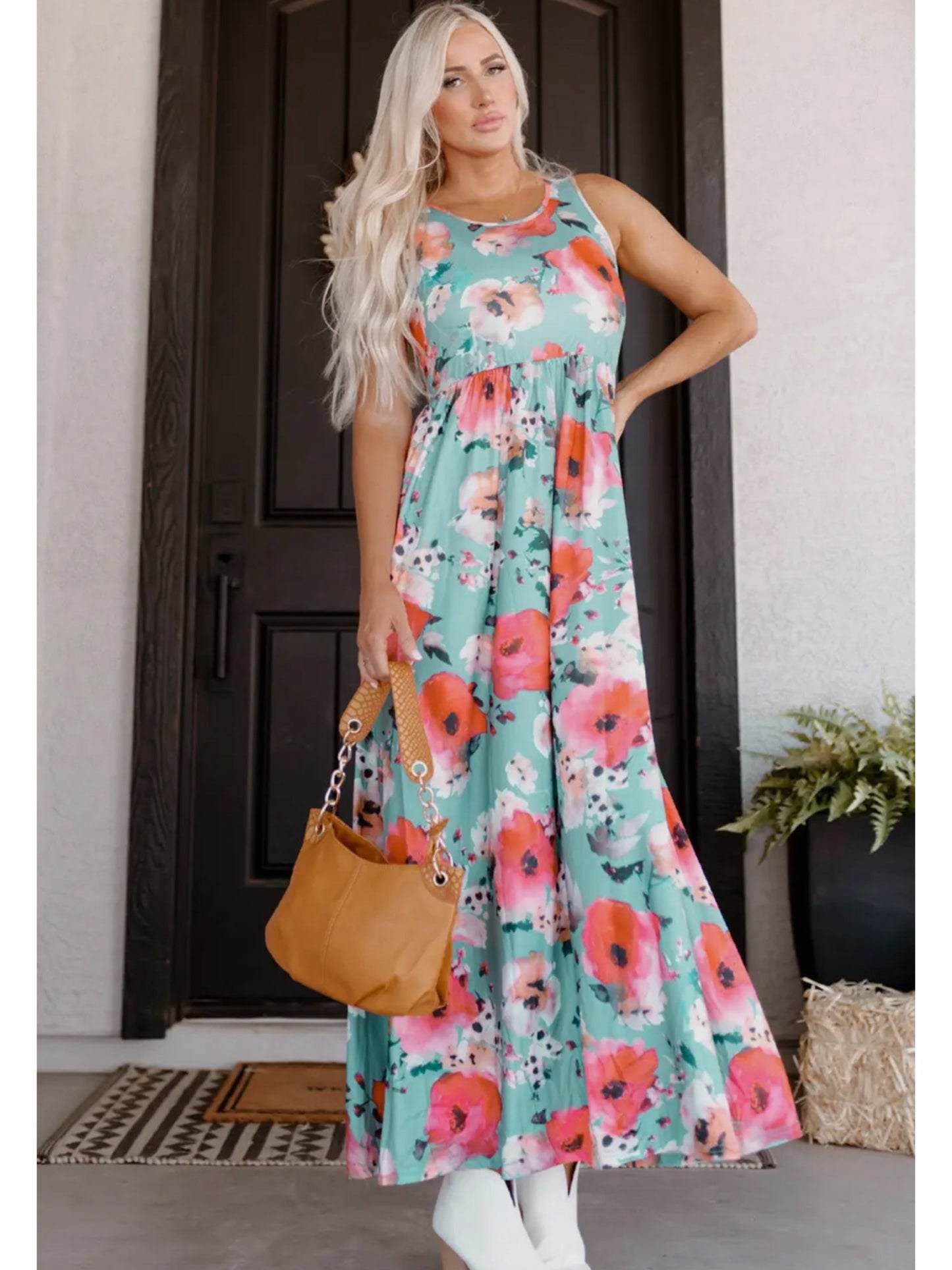 A Walk in the Park Boho Floral Print Sleeveless Maxi Dress with Pockets