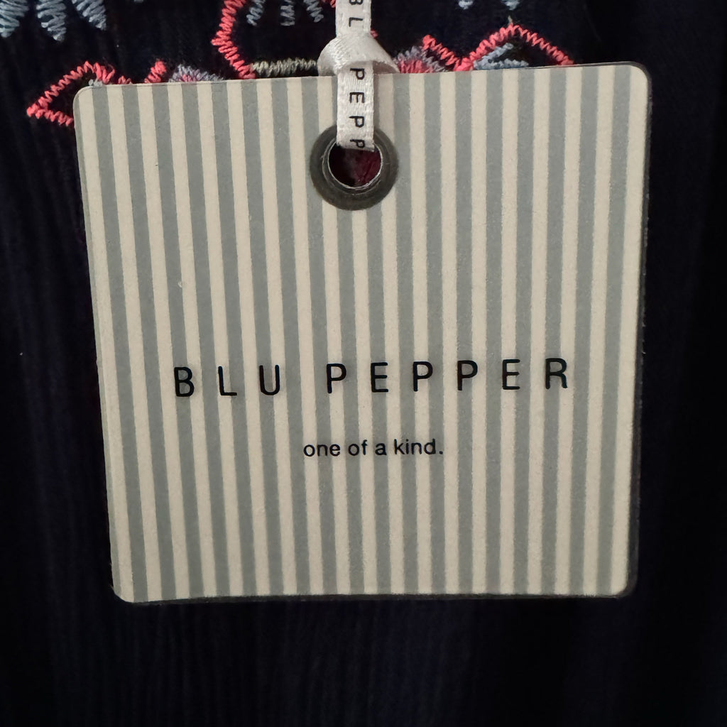 BLU PEPPER Embroidered Summer Tie Romper Sleeveless V Neck Navy