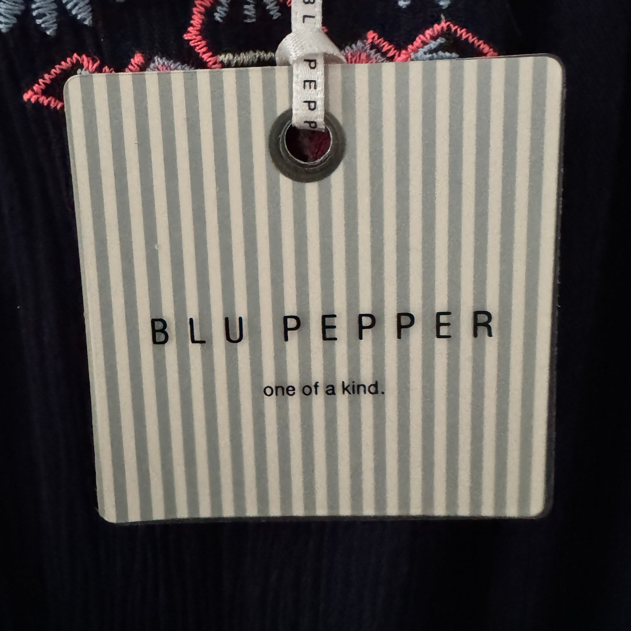 BLU PEPPER Embroidered Summer Tie Romper Sleeveless V Neck Navy
