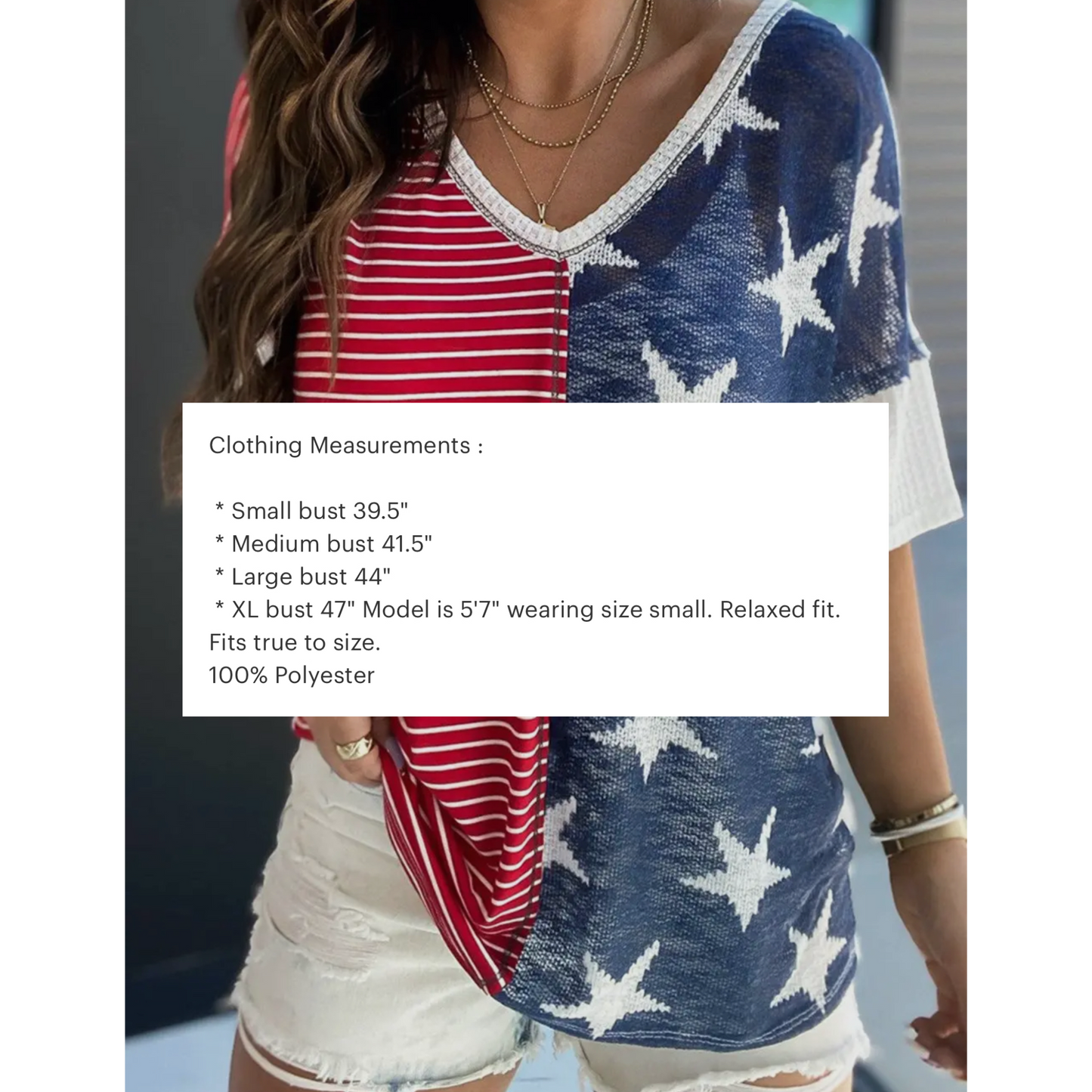 Stars and Stripes Loose Knit Comfort Top Short Sleeve Summer Shirt