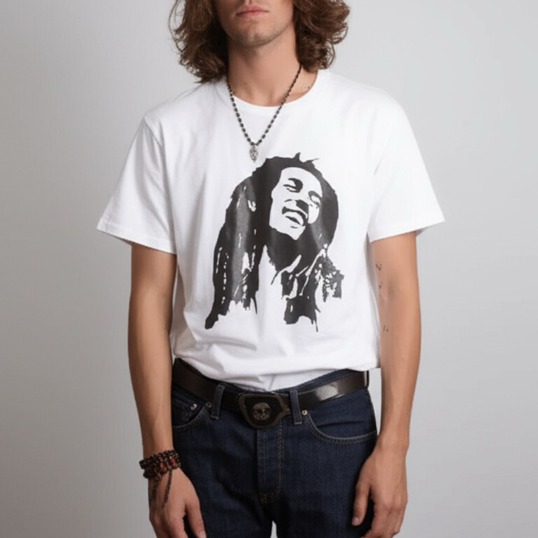 Bob Marley Vintage Inspired 100% Cotton T-Shirt Crew Neck Short Sleeve White Tee Graphic Shirt