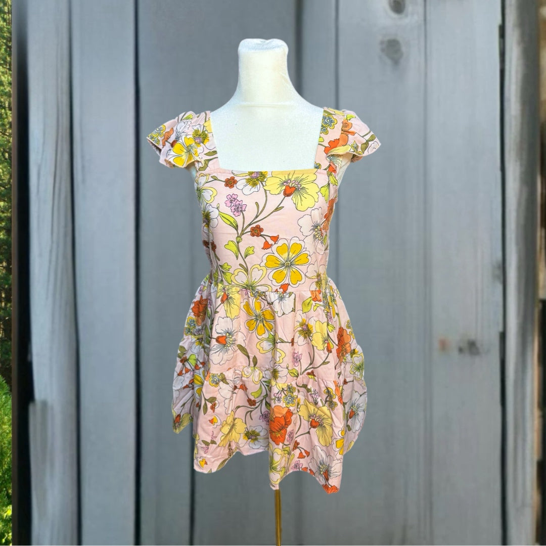 Lottie & Holly B.O.G. COLLECTIVE Floral Dress Blush Pink Rust Ruffle Mini
