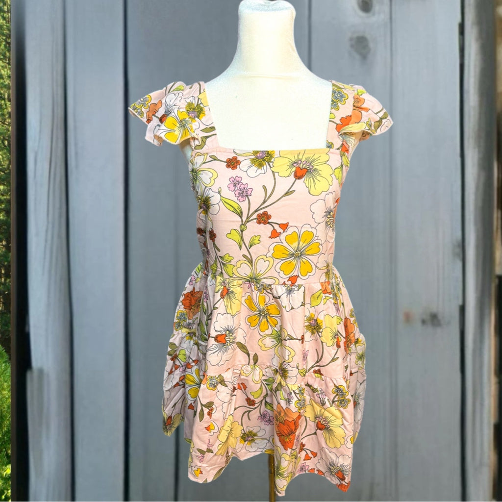 Lottie & Holly B.O.G. COLLECTIVE Floral Dress Blush Pink Rust Ruffle Mini