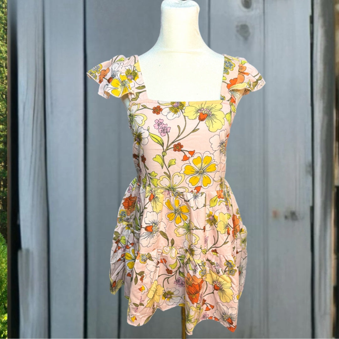Lottie & Holly B.O.G. COLLECTIVE Floral Dress Blush Pink Rust Ruffle Mini
