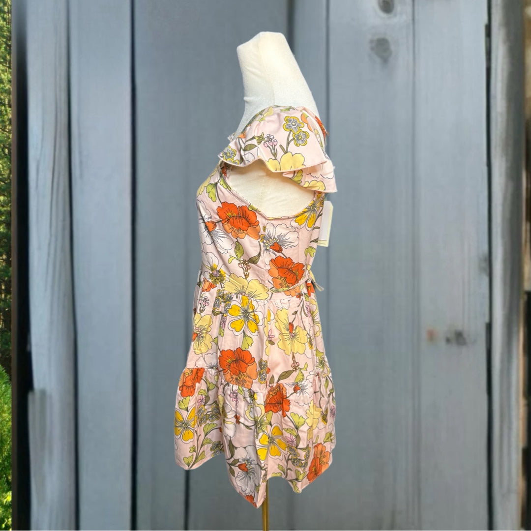 Lottie & Holly B.O.G. COLLECTIVE Floral Dress Blush Pink Rust Ruffle Mini