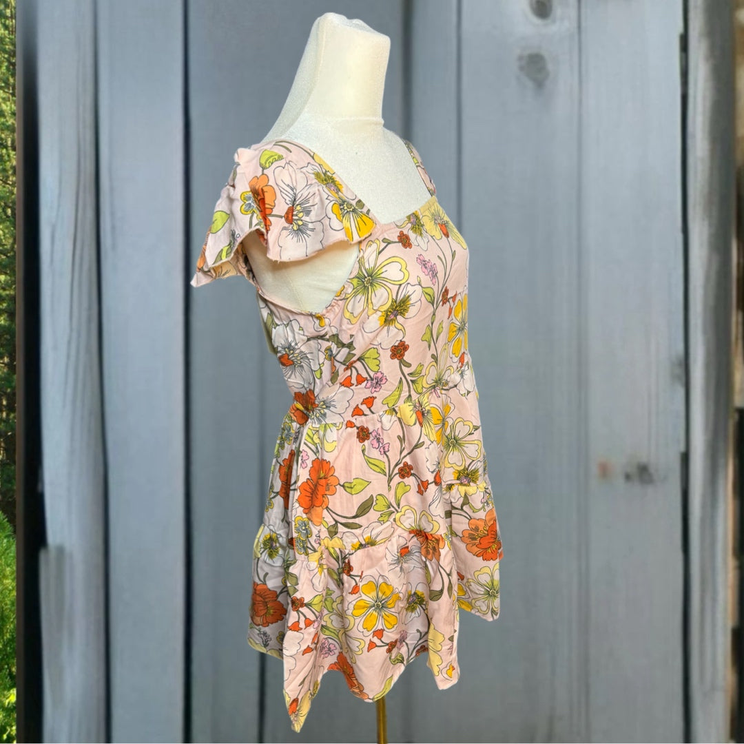 Lottie & Holly B.O.G. COLLECTIVE Floral Dress Blush Pink Rust Ruffle Mini