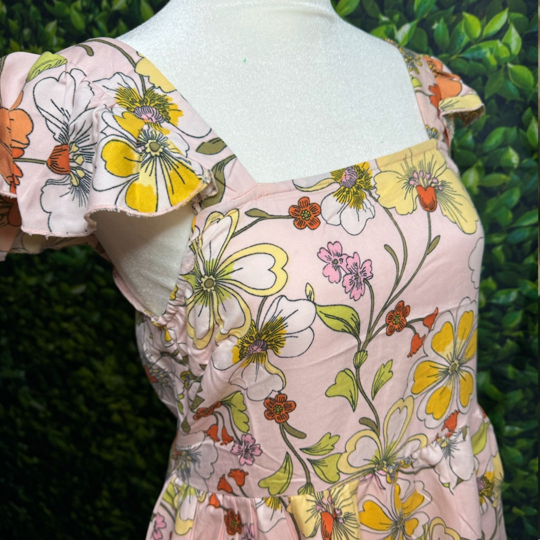 Lottie & Holly B.O.G. COLLECTIVE Floral Dress Blush Pink Rust Ruffle Mini