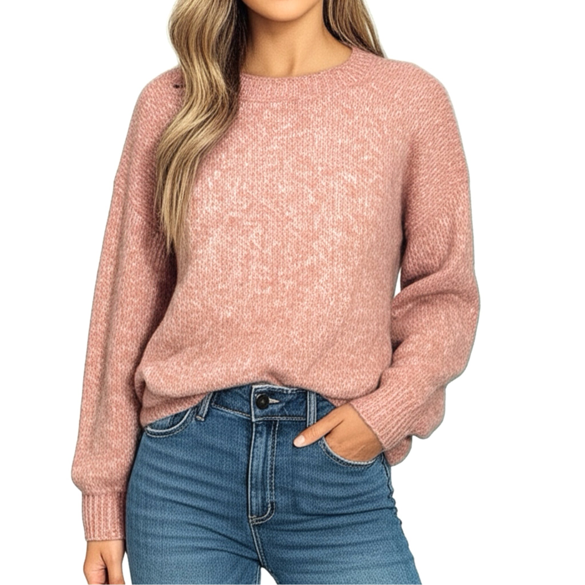 Stitch Fix Pink Clover Preppy Pink Crew Neck Pull Over Sweater