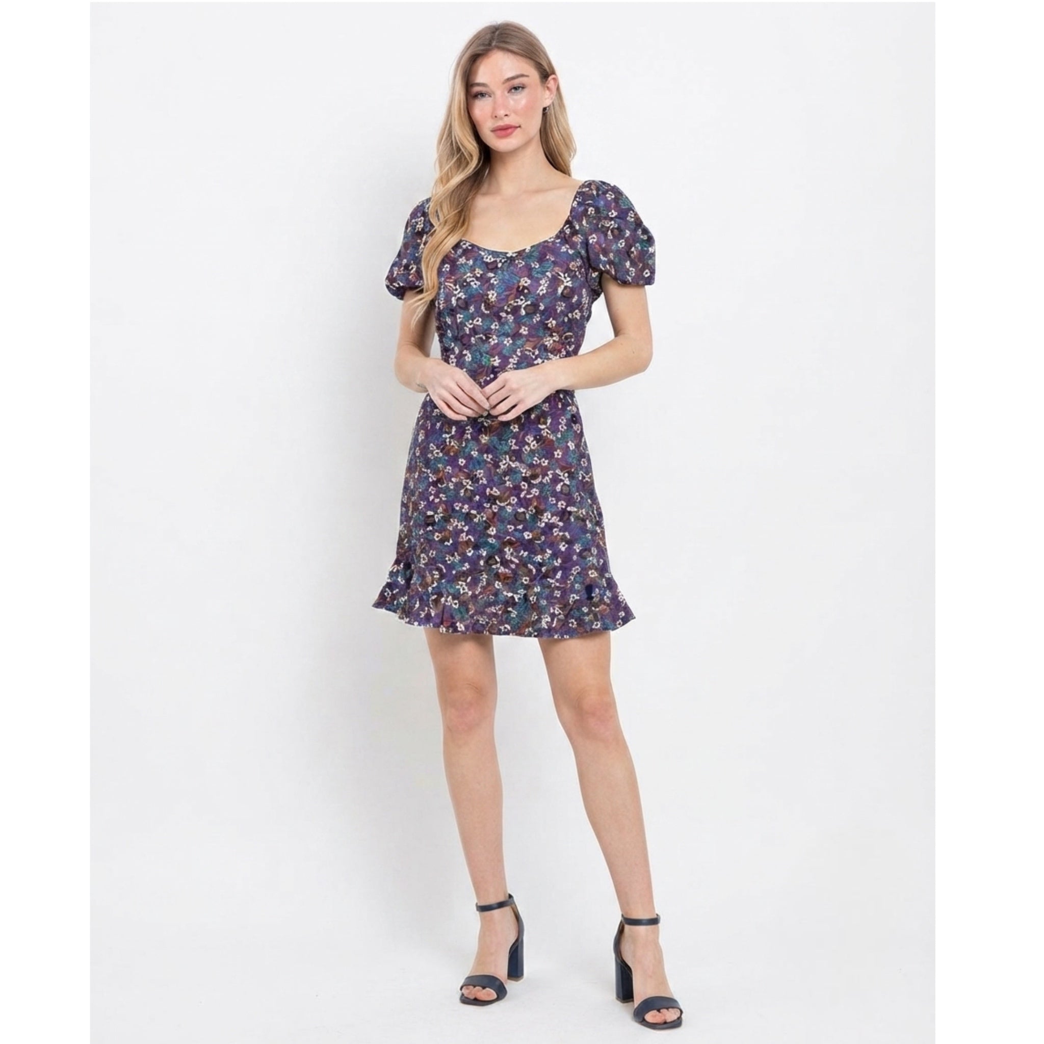 BAND OF THE FREE Floral Short Sleeve Mini Dress Boho Cottage