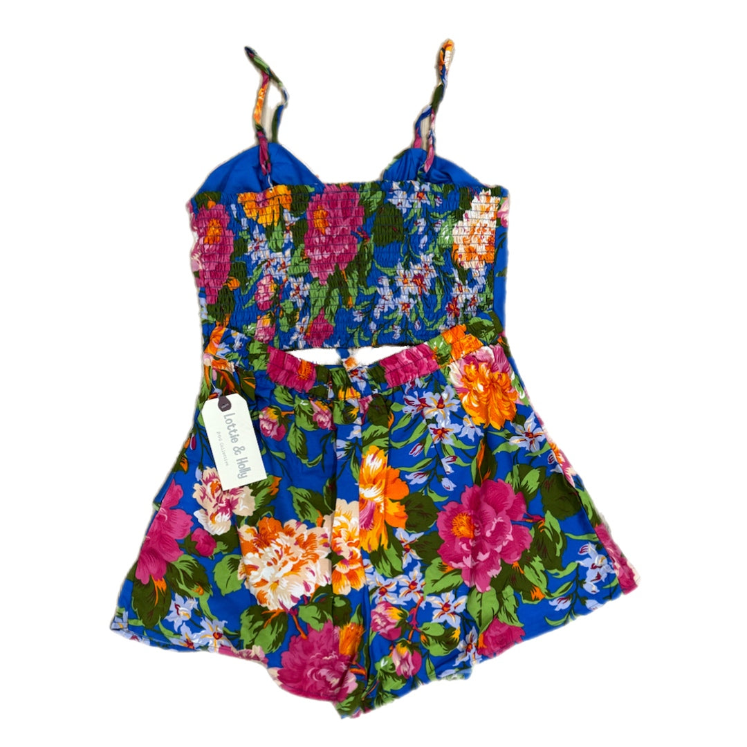 B.O.G. COLLECTIVE 2 Piece Set Tropical Blue Peep Stomach Skort Sweetheart Top