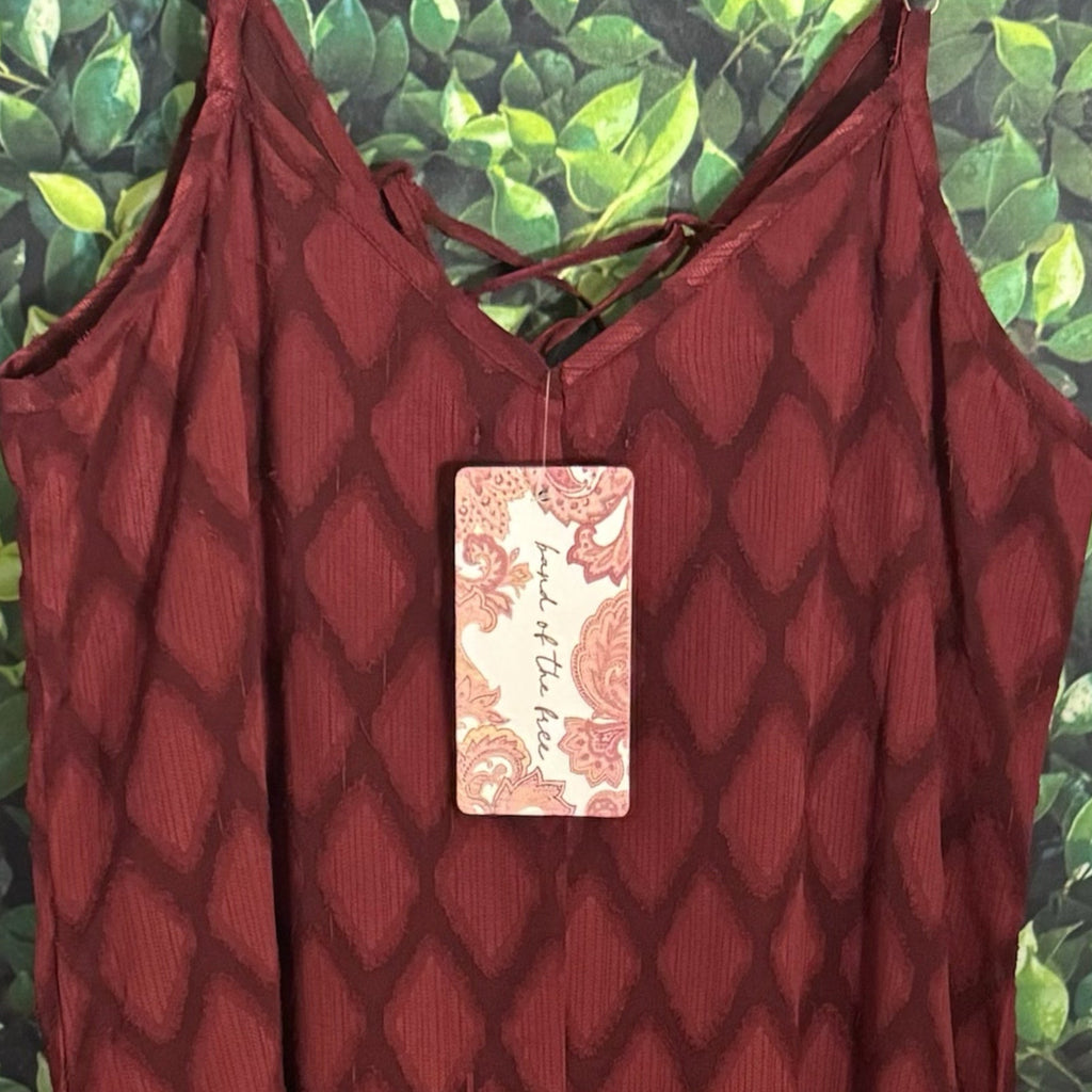 BAND OF THE FREE Lila Burgundy Autumn Slit Midi Dress Sleeveless Boho