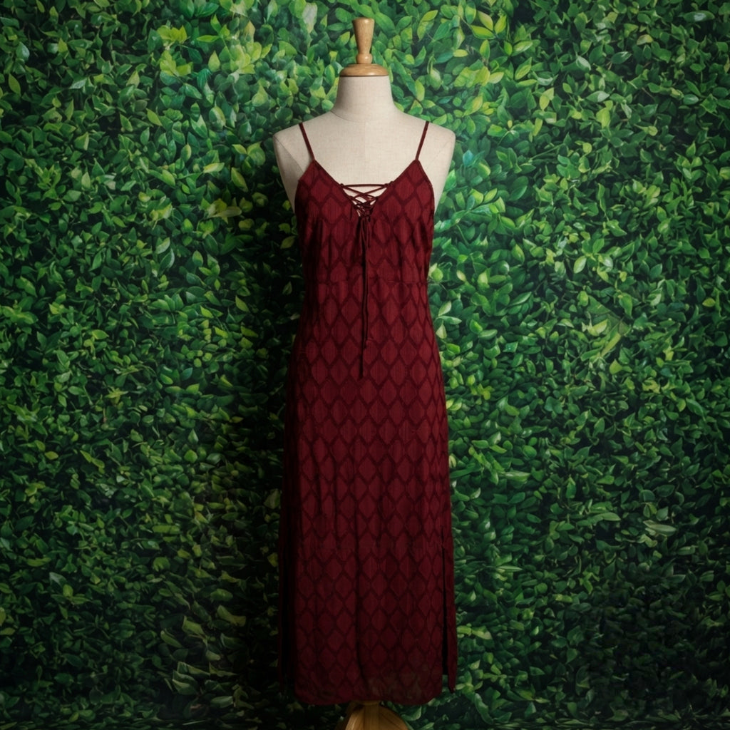 BAND OF THE FREE Lila Burgundy Autumn Slit Midi Dress Sleeveless Boho