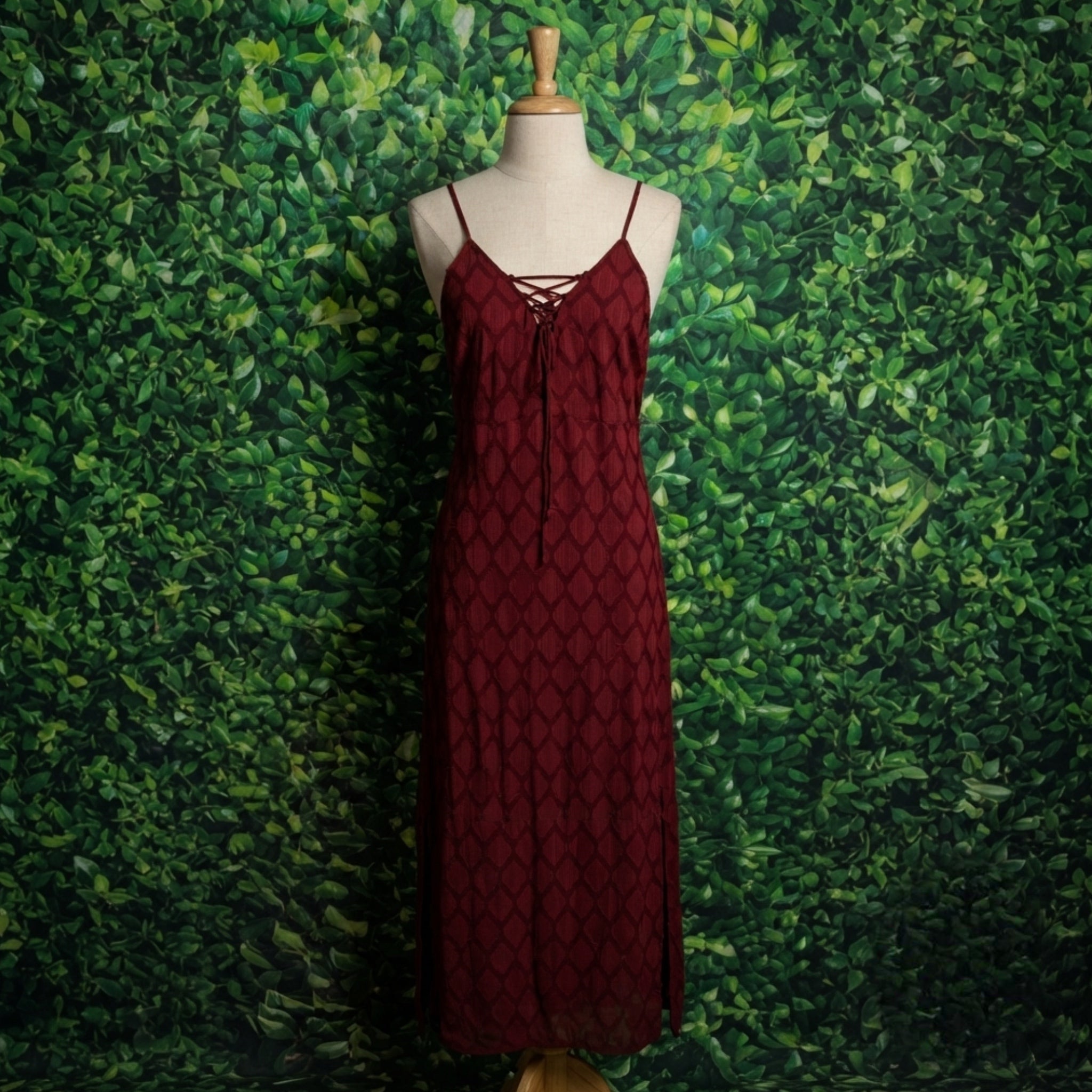 BAND OF THE FREE Lila Burgundy Autumn Slit Midi Dress Sleeveless Boho