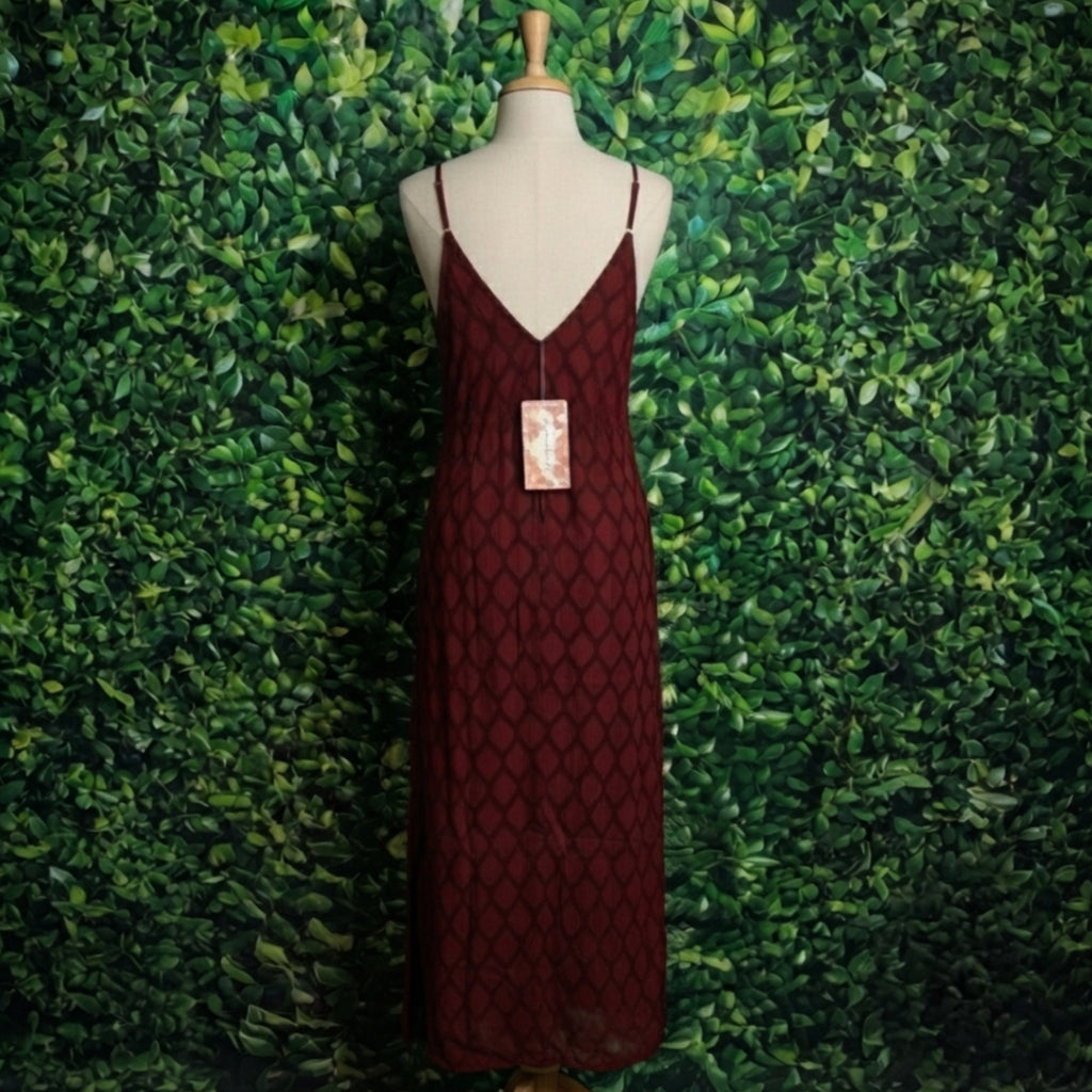 BAND OF THE FREE Lila Burgundy Autumn Slit Midi Dress Sleeveless Boho
