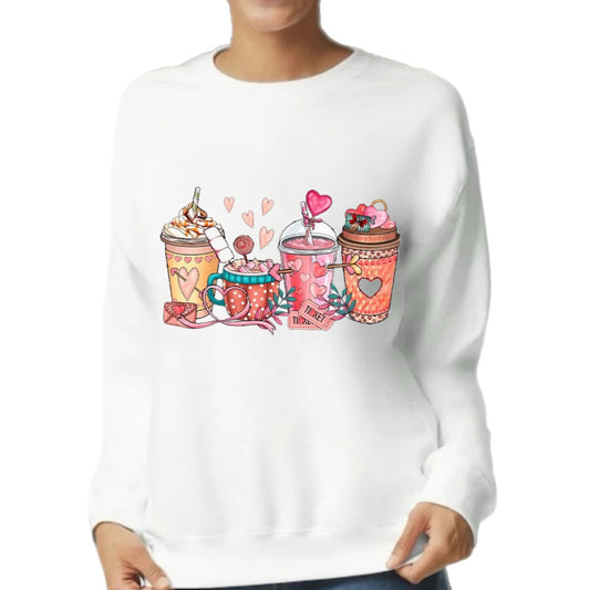 Coffee Hearts & Happiness Adult Sweatshirt White Graphic