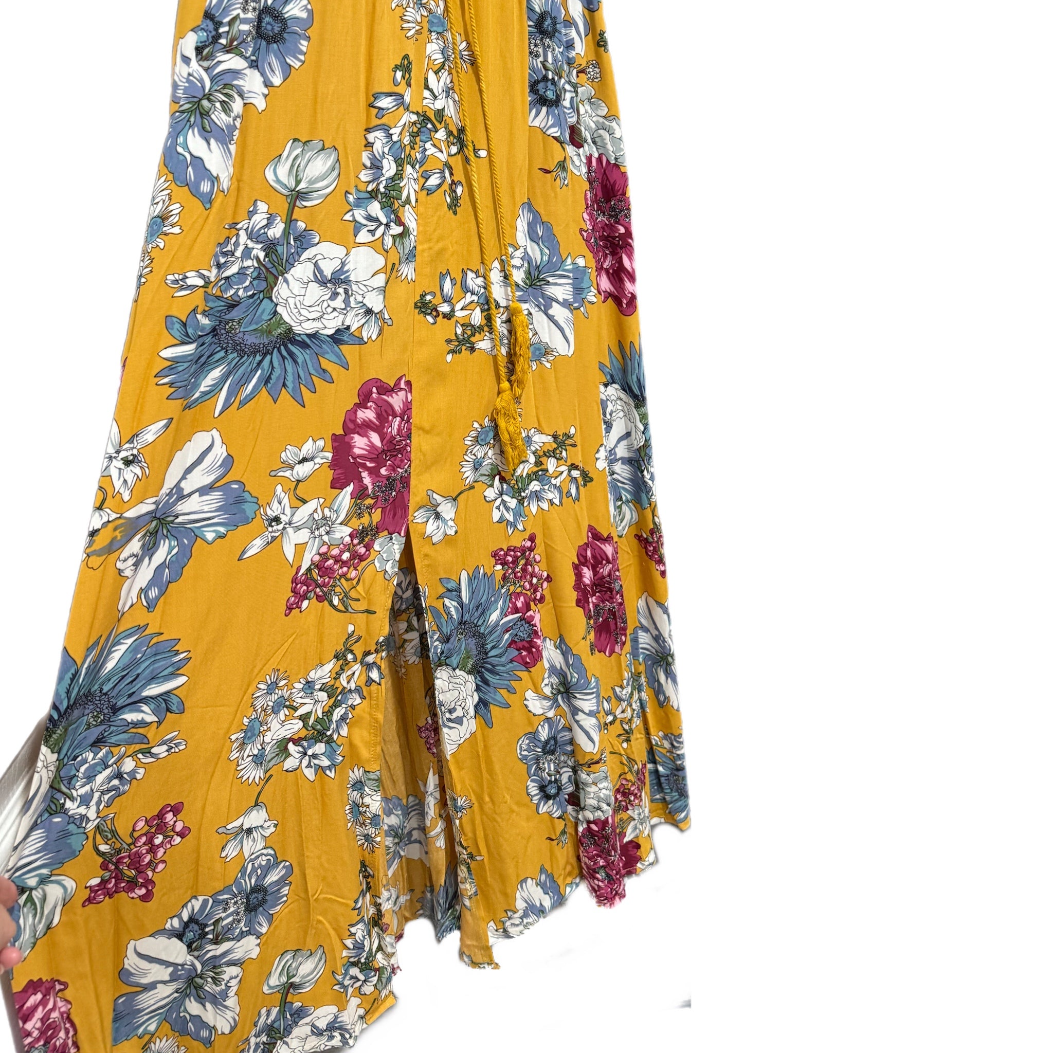 Boho Summer V Neck Floral Short Sleeve Long Maxi Dress in Summer Yellow