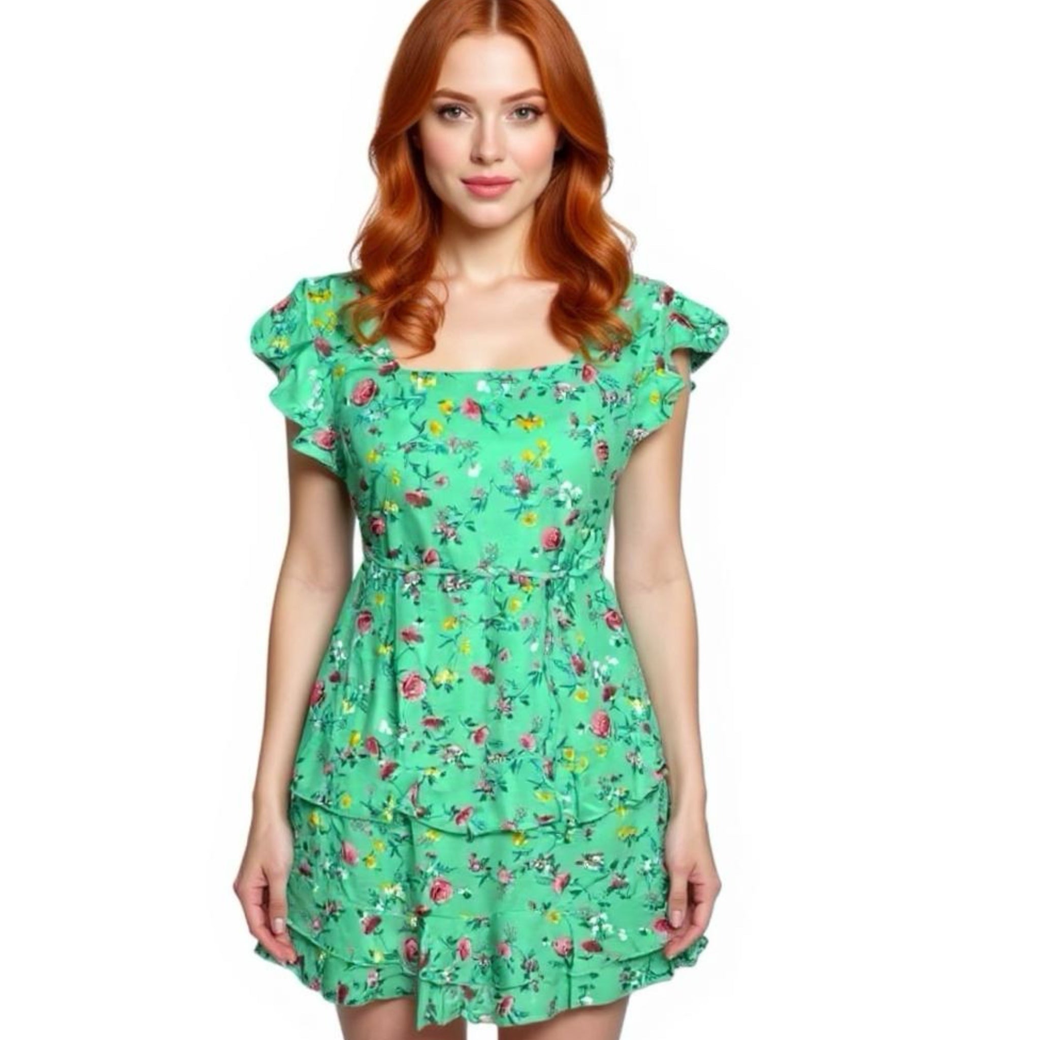 Lottie & Holly B.O.G. COLLECTIVE Floral Ruffle Dress Short Sleeve Mini