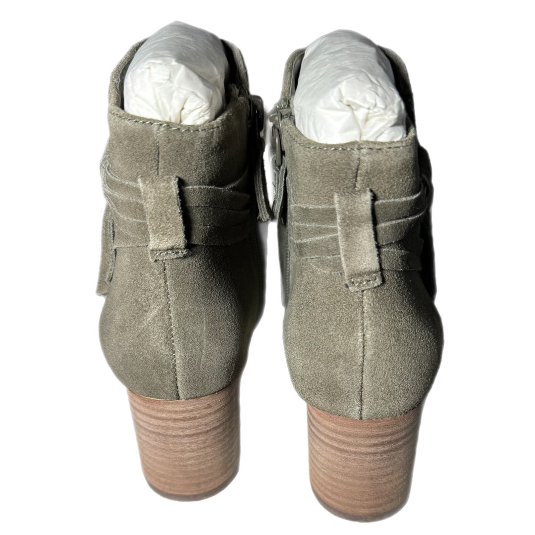 VIOLET & RED Jenna Genuine Leather Olive Green Suede Heeled Ankle Bootie