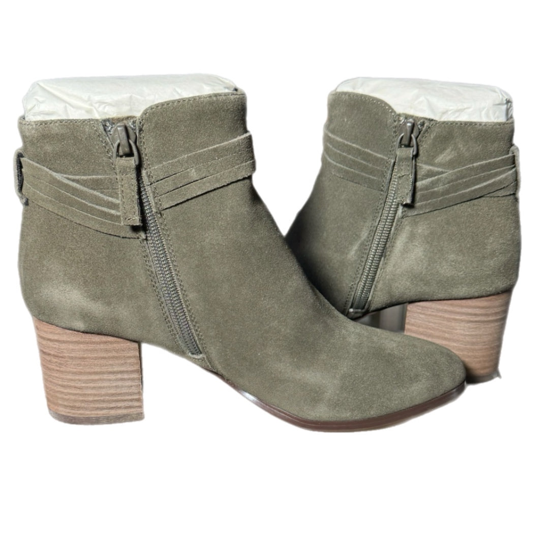 VIOLET & RED Jenna Genuine Leather Olive Green Suede Heeled Ankle Bootie