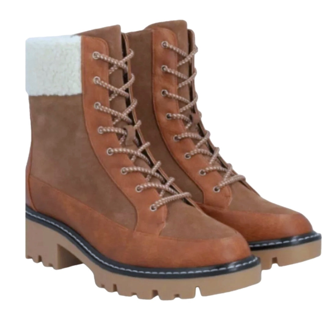 Violet & Red Womens Alexa Leather Lace Up Bootie Brown