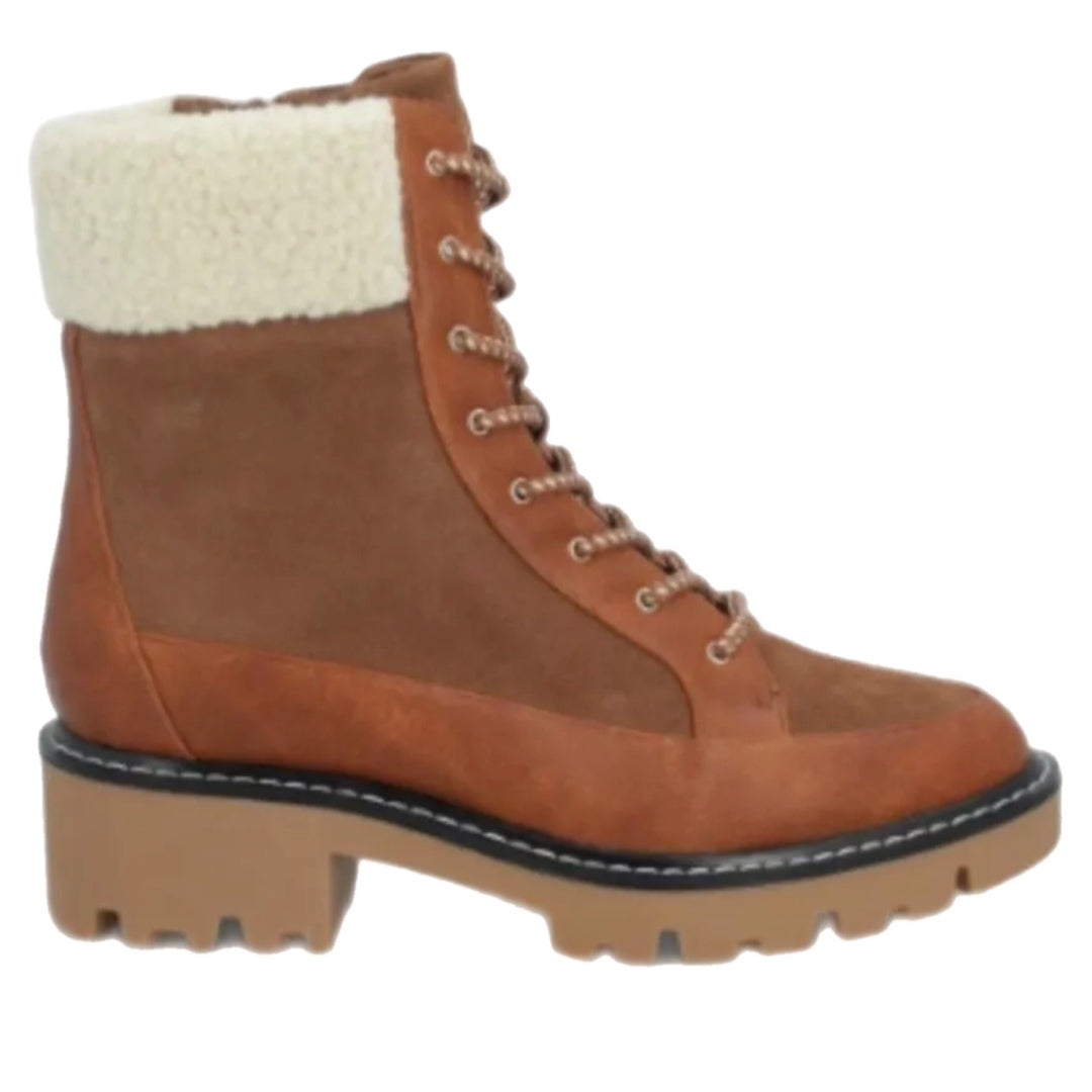 Violet & Red Womens Alexa Leather Lace Up Bootie Brown