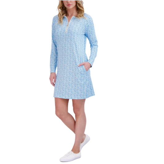 STELLA PARKER Island Collection Ice Blue 3/4 Sleeve Dress Zip Neck