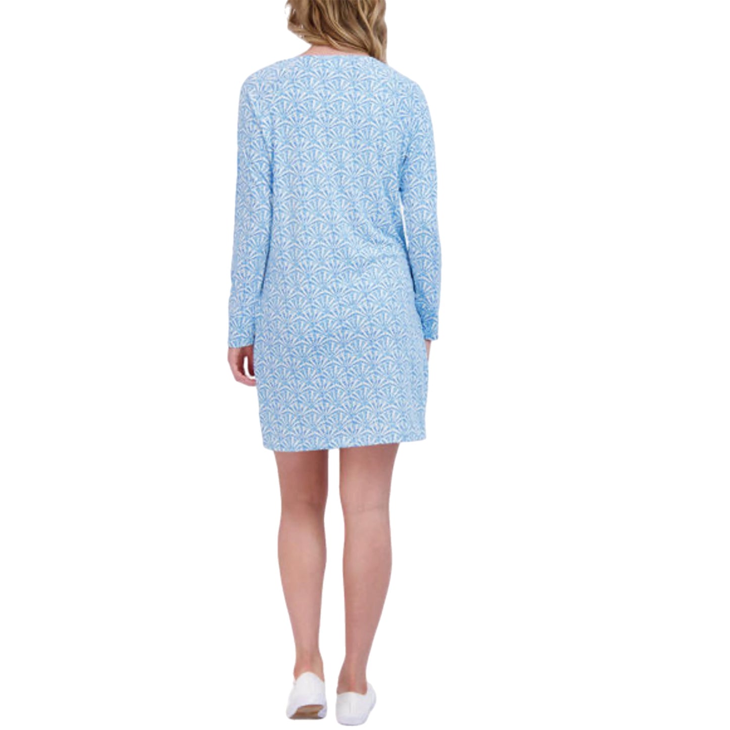 STELLA PARKER Island Collection Ice Blue 3/4 Sleeve Dress Zip Neck