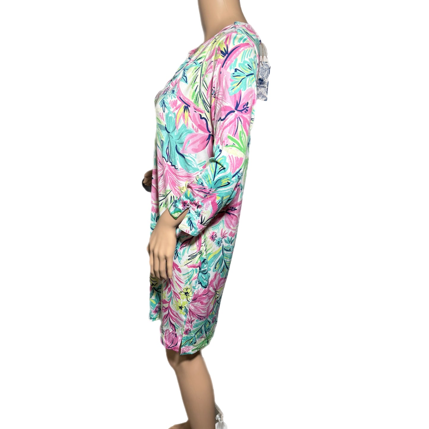 STELLA PARKER Island Collection Floral 3/4 Sleeve Dress Yoke Neck UPF 50