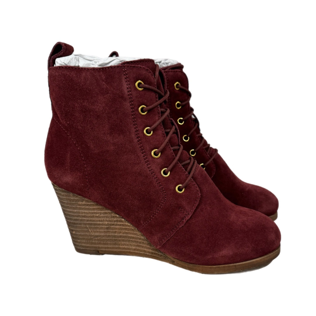 DIBA Blake Genuine Suede Wedge Bootie Lace Up Boots in Burgundy