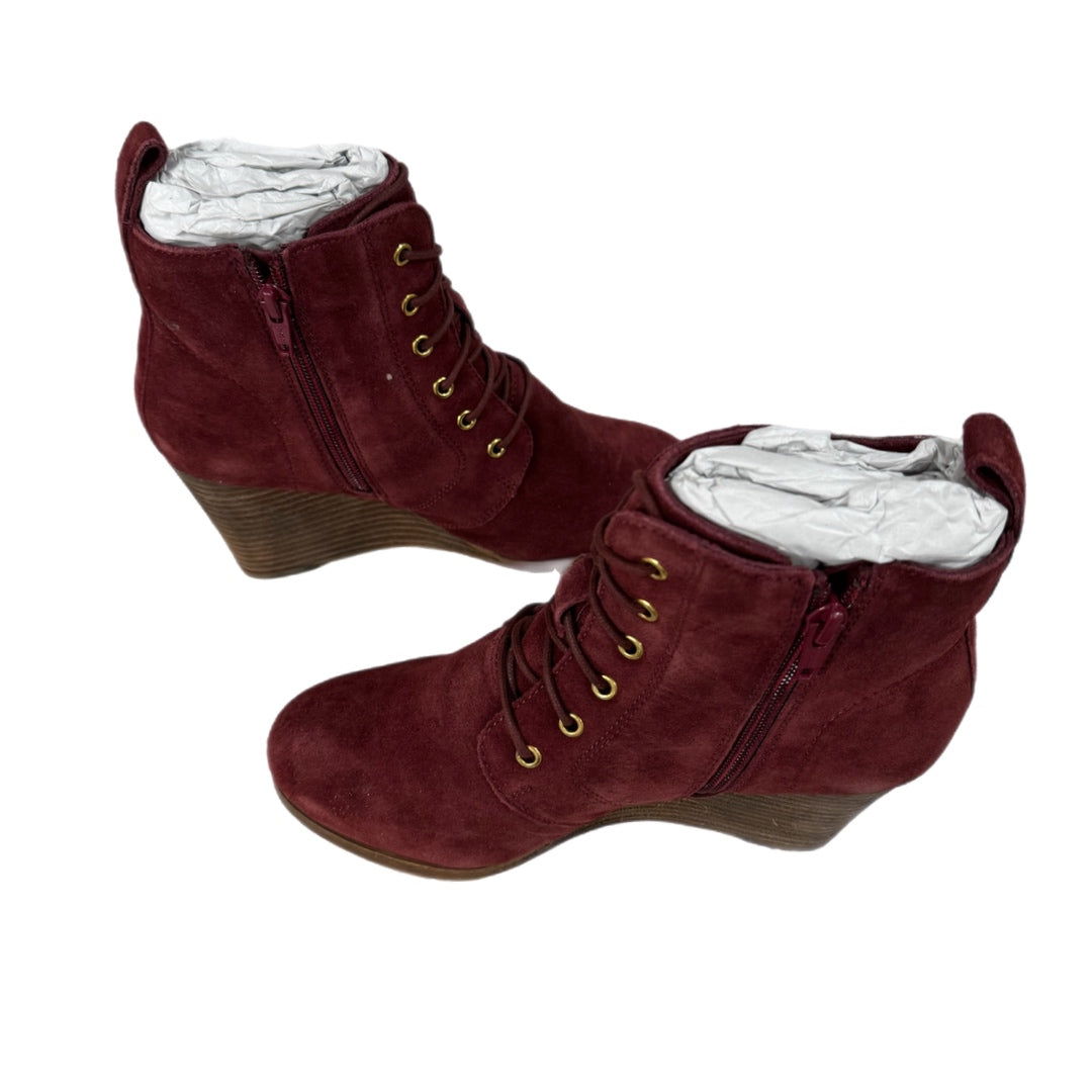 DIBA Blake Genuine Suede Wedge Bootie Lace Up Boots in Burgundy