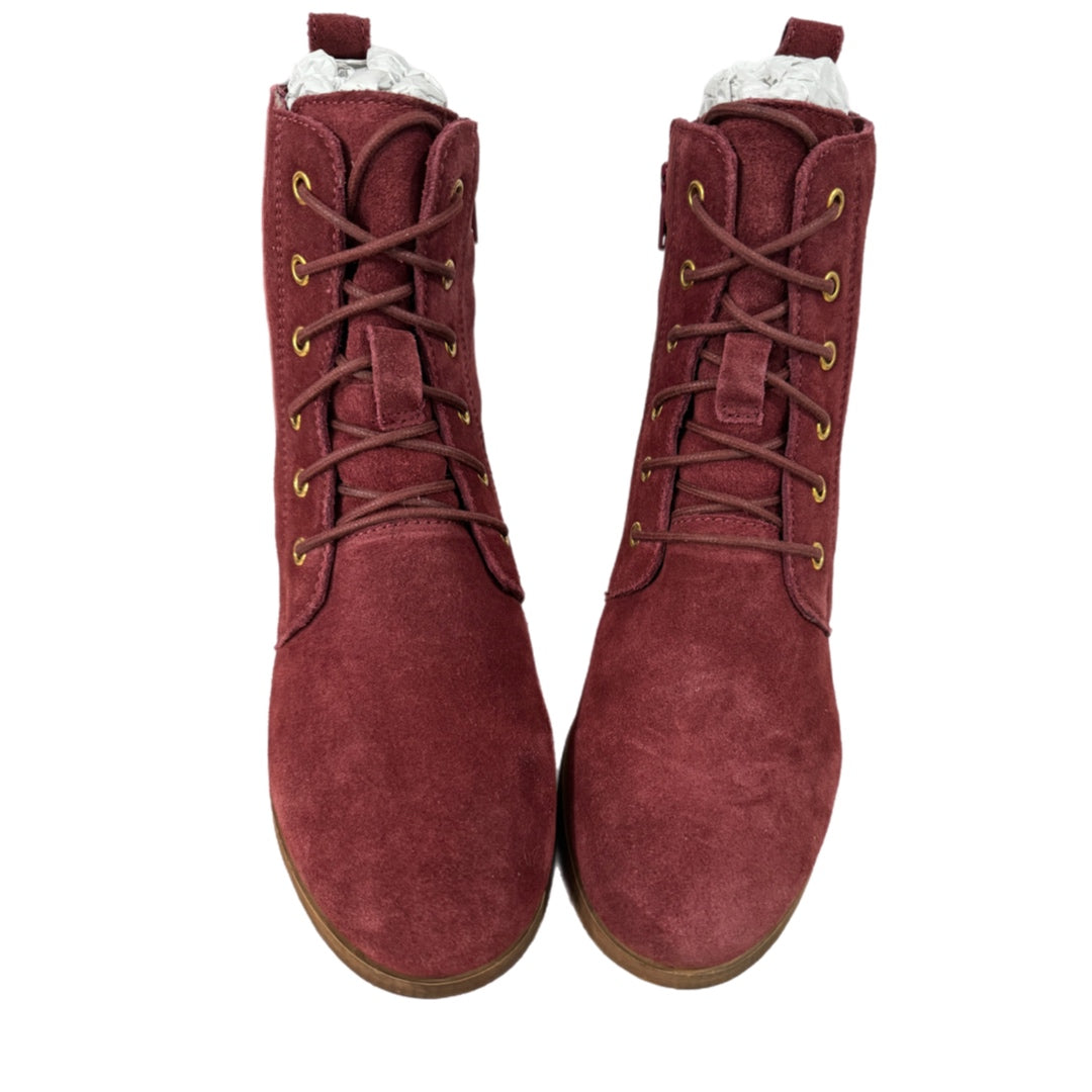 DIBA Blake Genuine Suede Wedge Bootie Lace Up Boots in Burgundy
