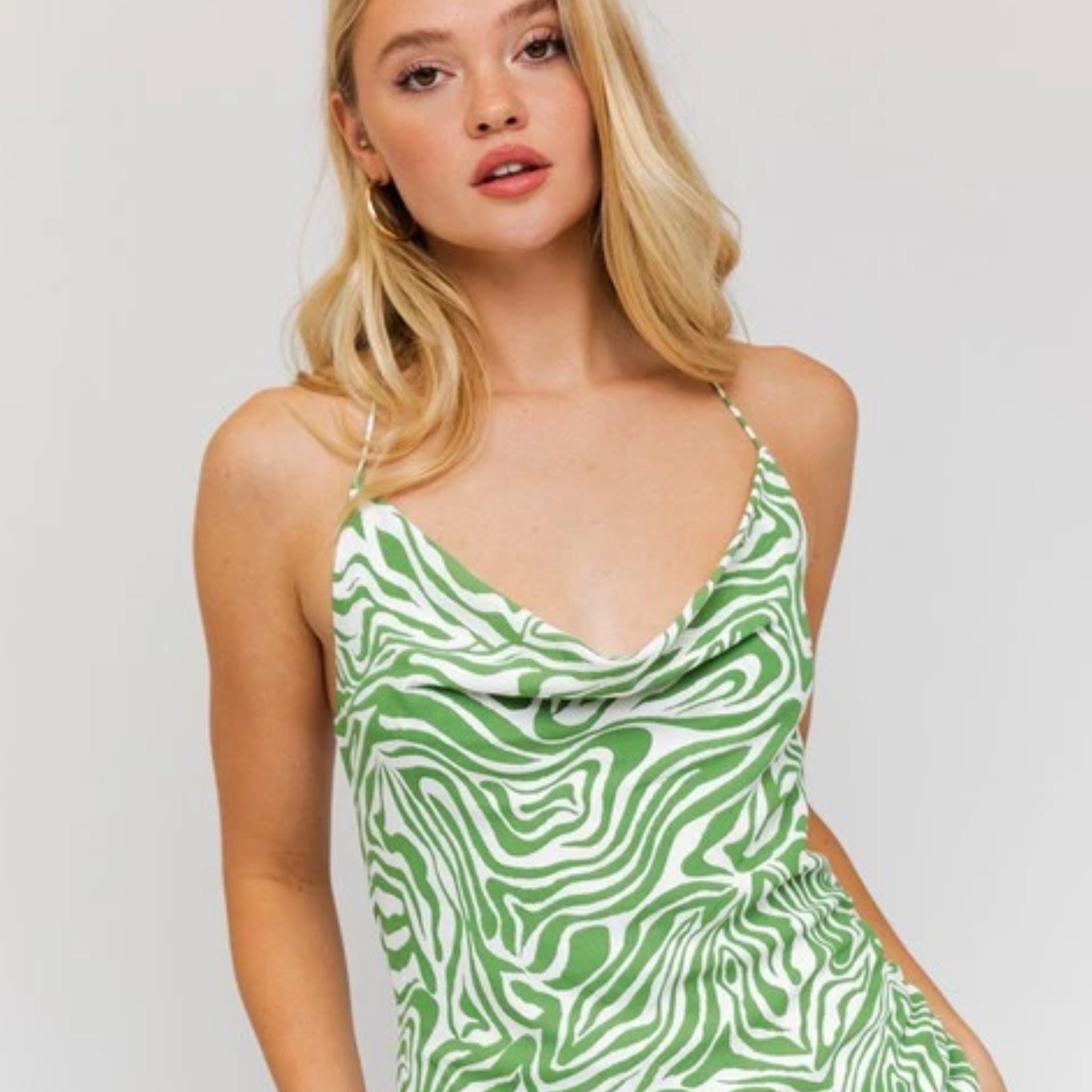 LE LIS Collection Green Zebra Resort Dress Sleeveless Spaghetti
