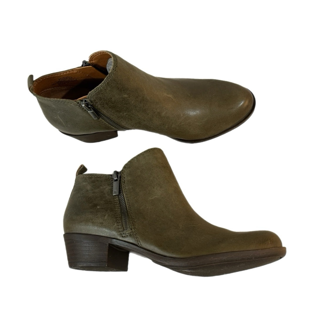 LUCKY BRAND Genuine Leather Basel Booties Low Heel Boots in Olive