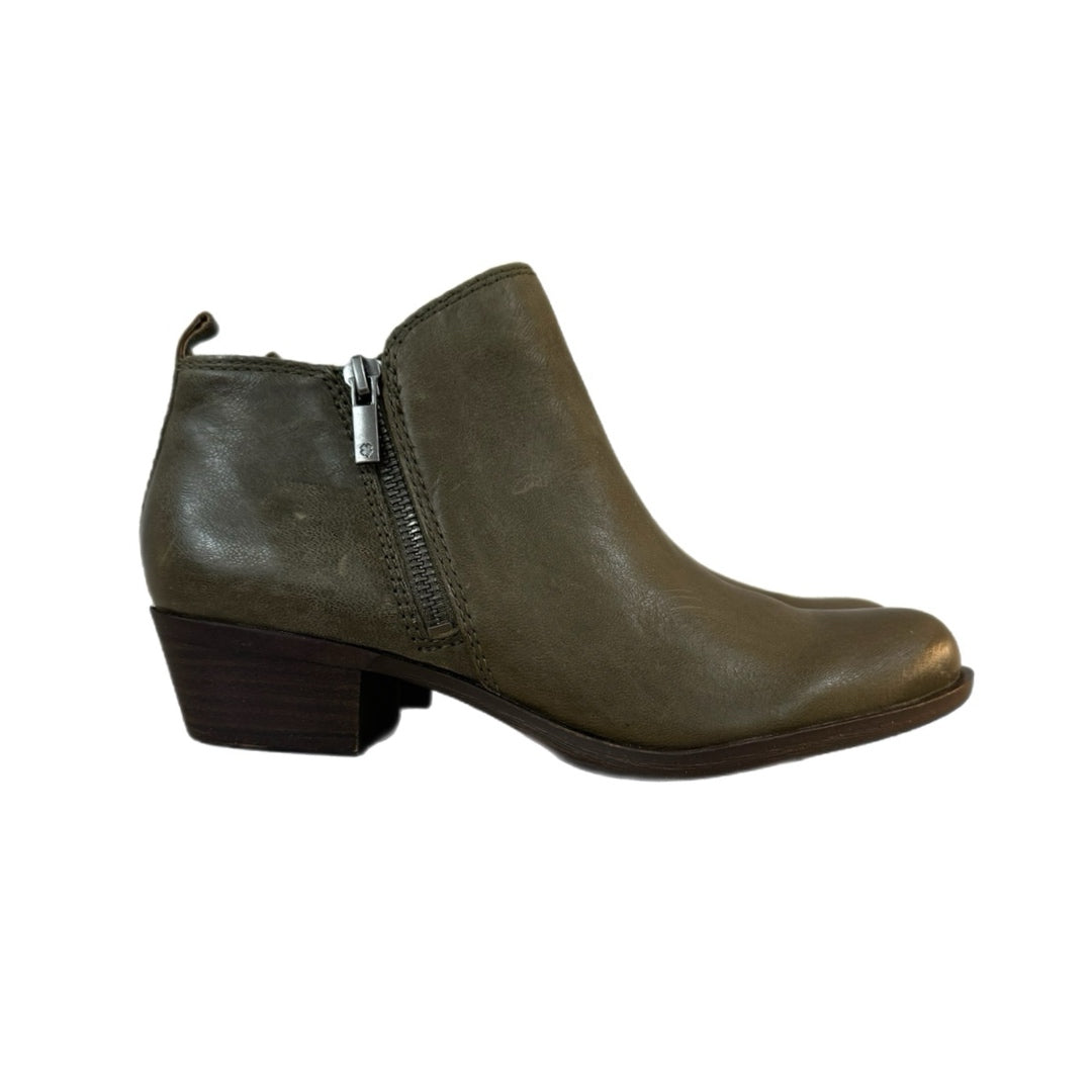 LUCKY BRAND Genuine Leather Basel Booties Low Heel Boots in Olive